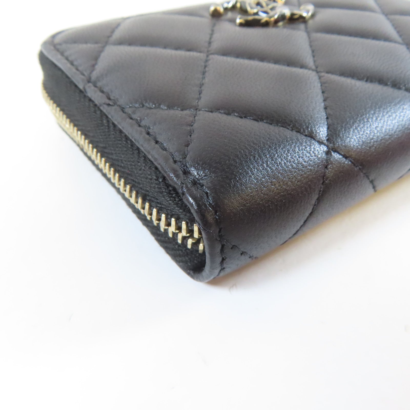 CHANEL 菱格羊皮皮革Card Coin Case金扣卡片套黑色