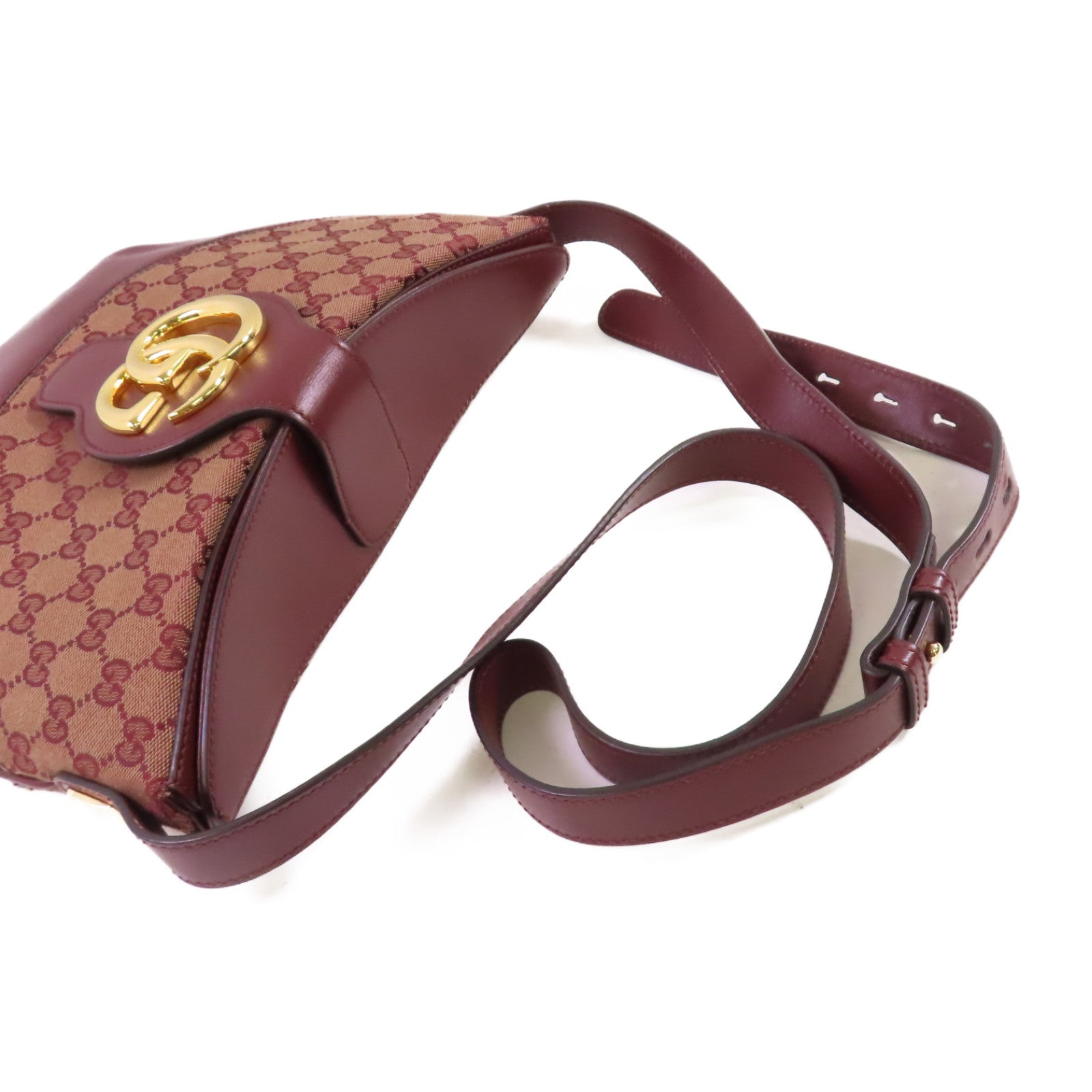GUCCI GG帆布/牛皮皮革GG Marmont Arli Shoulder Bag金扣肩背袋啡色