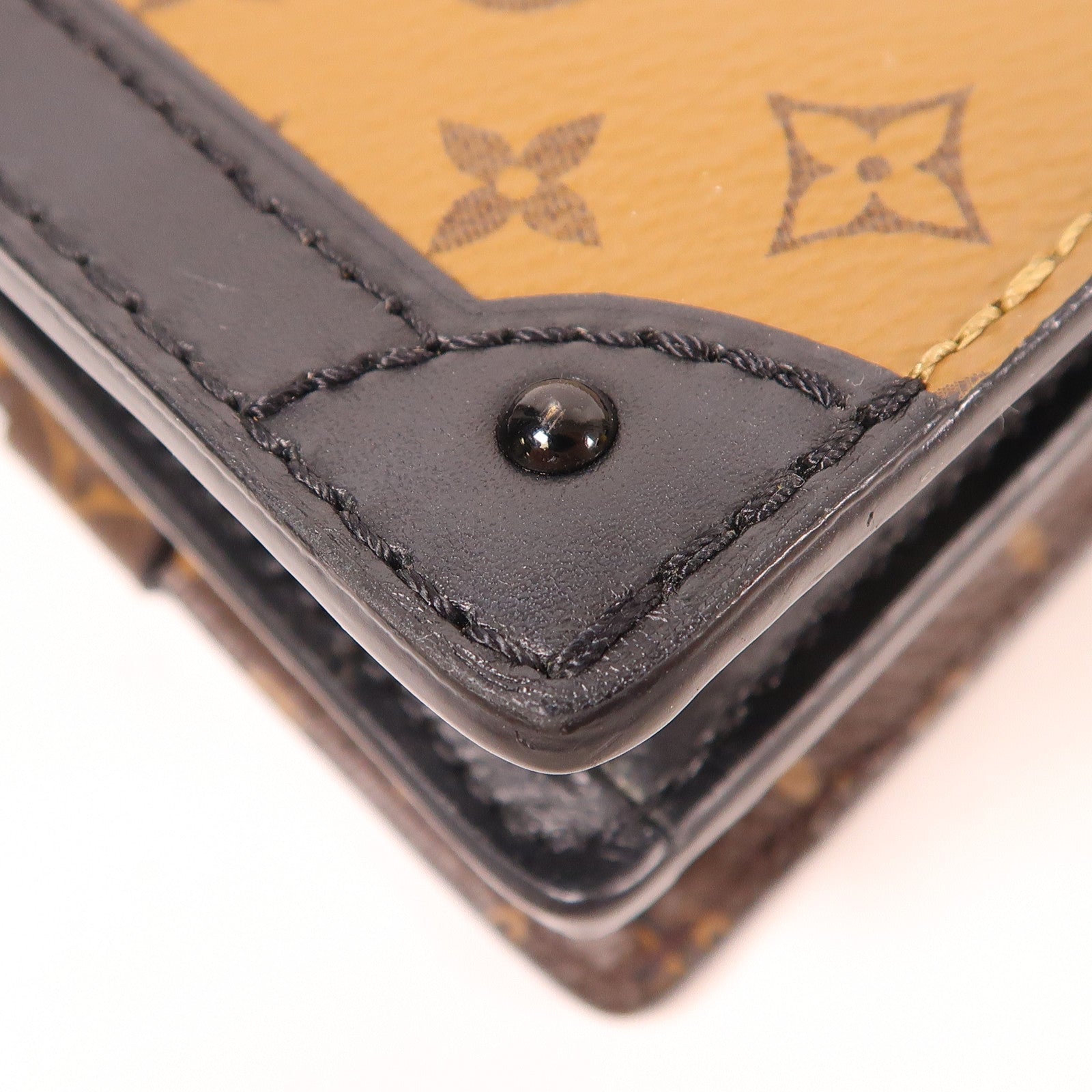 LOUIS VUITTON Monogram Reverse Trunk Clutch金扣肩背袋棕色