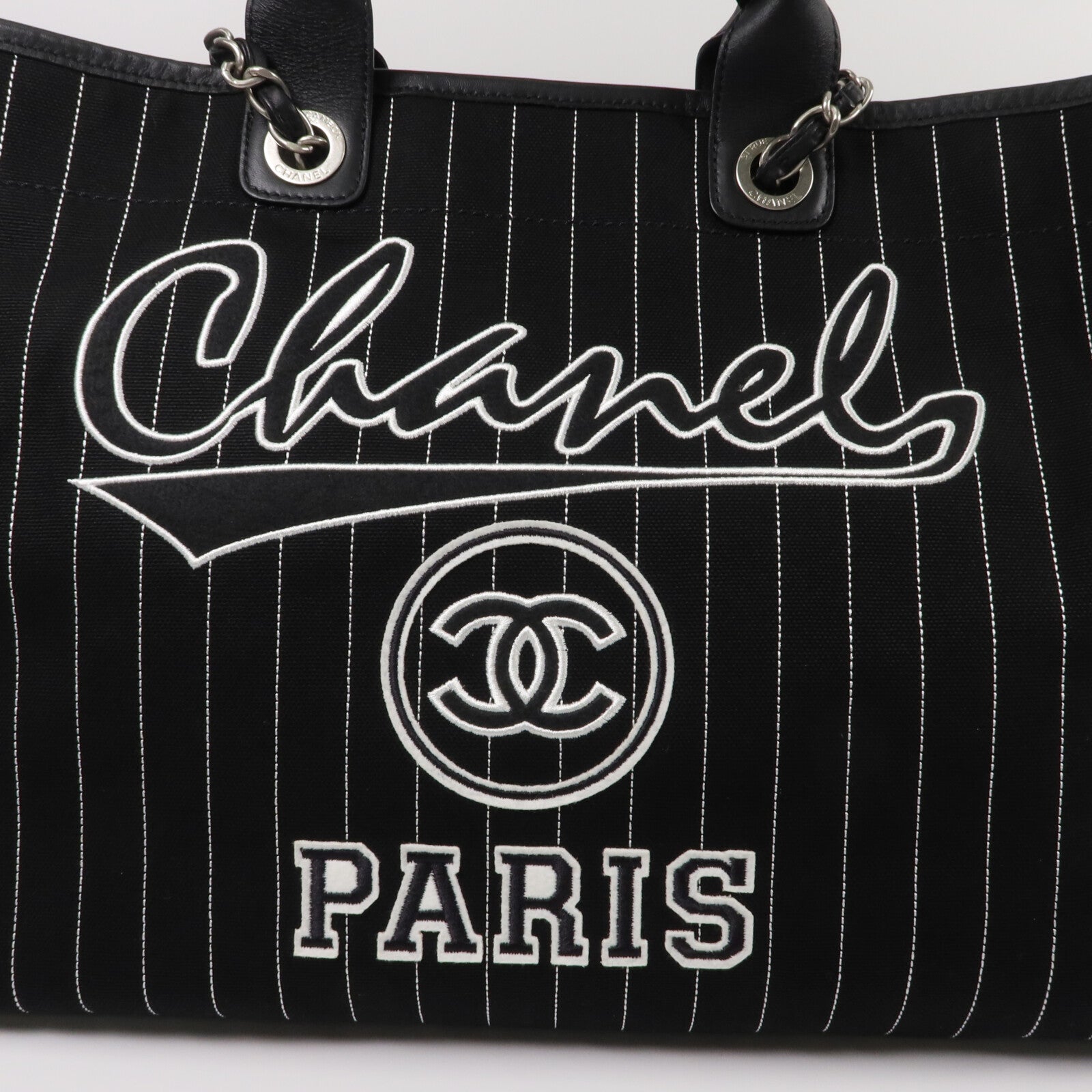 CHANEL 帆布Deauville鏈帶手挽肩背兩用袋