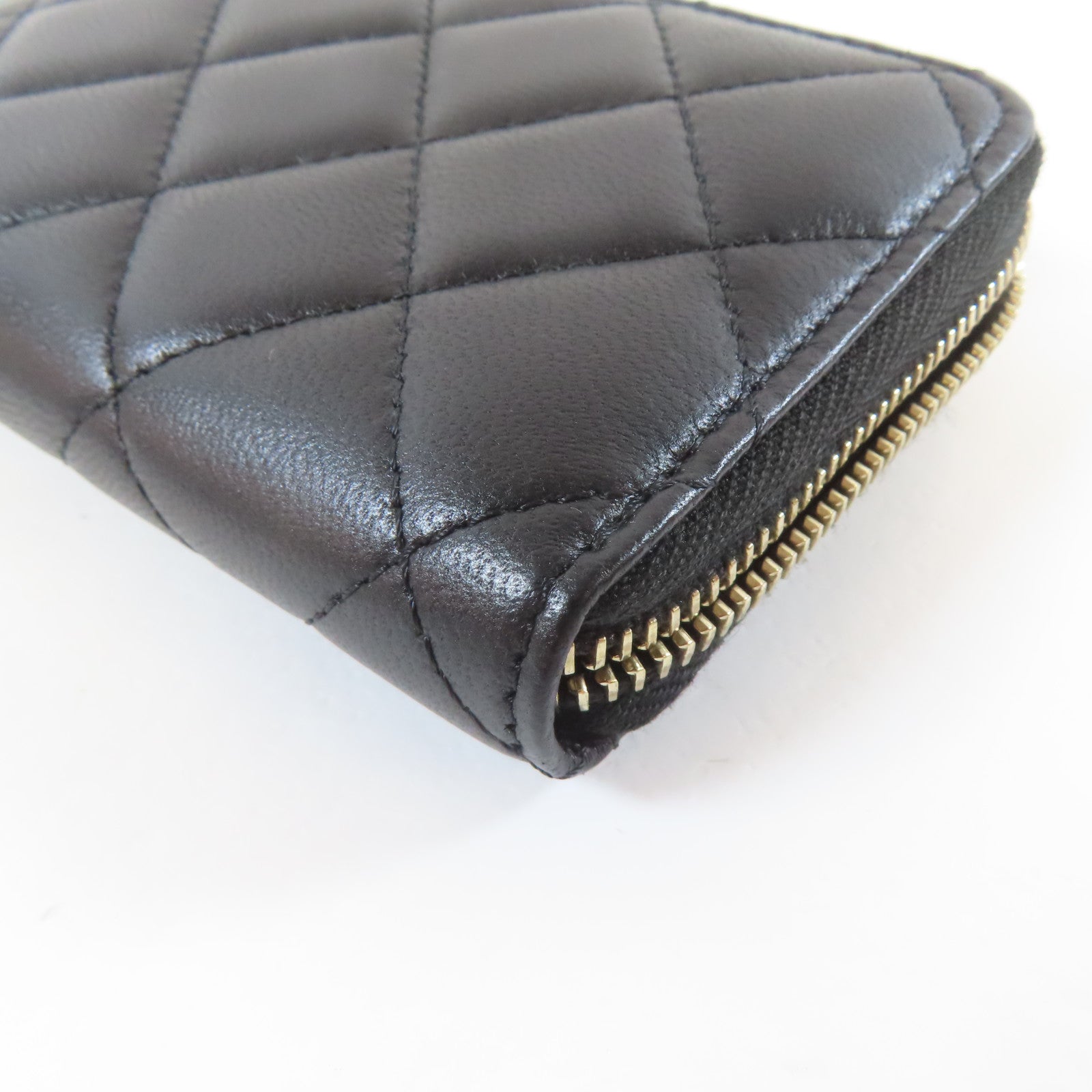 CHANEL 菱格羊皮皮革Card Coin Case金扣卡片套黑色