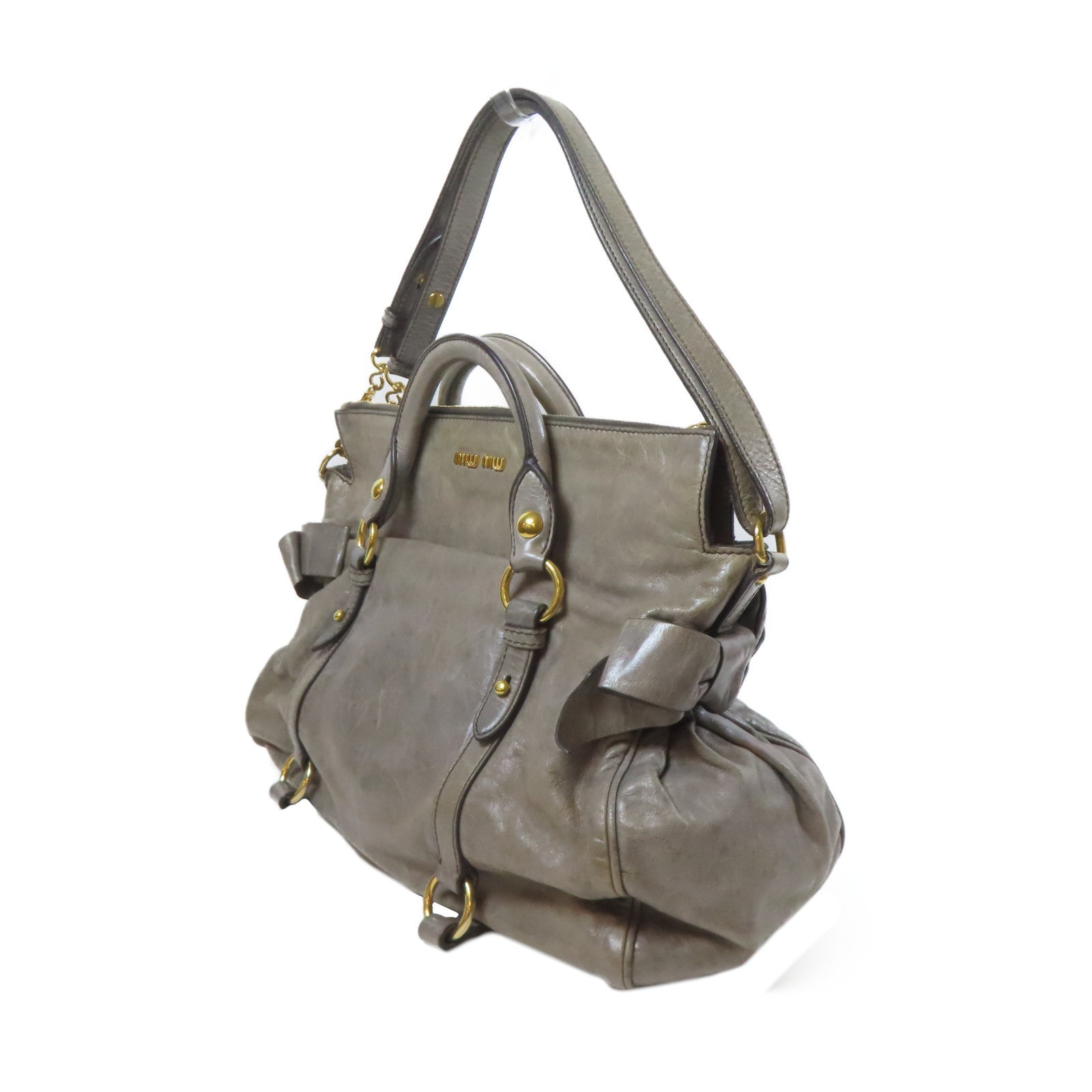 Miu Miu 【激減優惠】牛皮皮革Shoulder Bag金扣手挽肩背兩用袋灰色