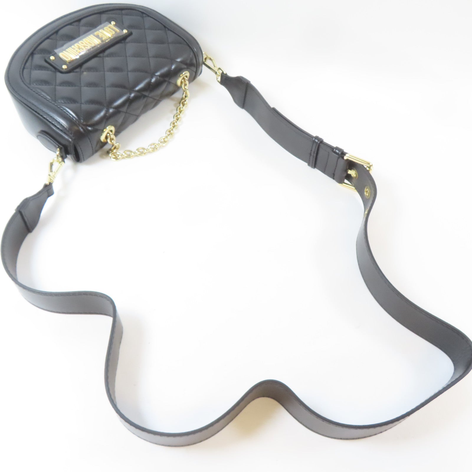 MOSCHINO 菱格塗層帆布2 Way Shoulder金扣手挽肩背兩用袋黑色
