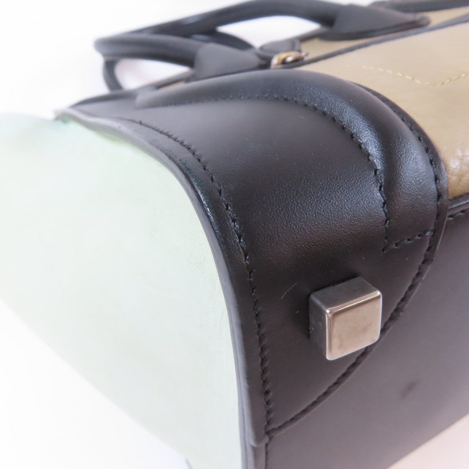 CELINE 牛皮皮革Micro Luggage銀扣手挽袋黑色/綠色