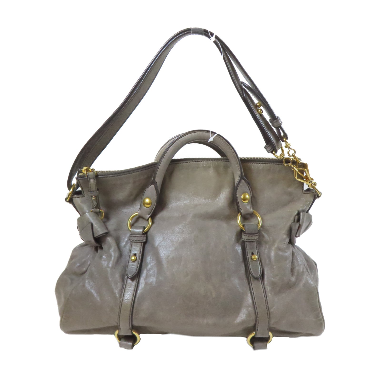 Miu Miu 【激減優惠】牛皮皮革Shoulder Bag金扣手挽肩背兩用袋灰色