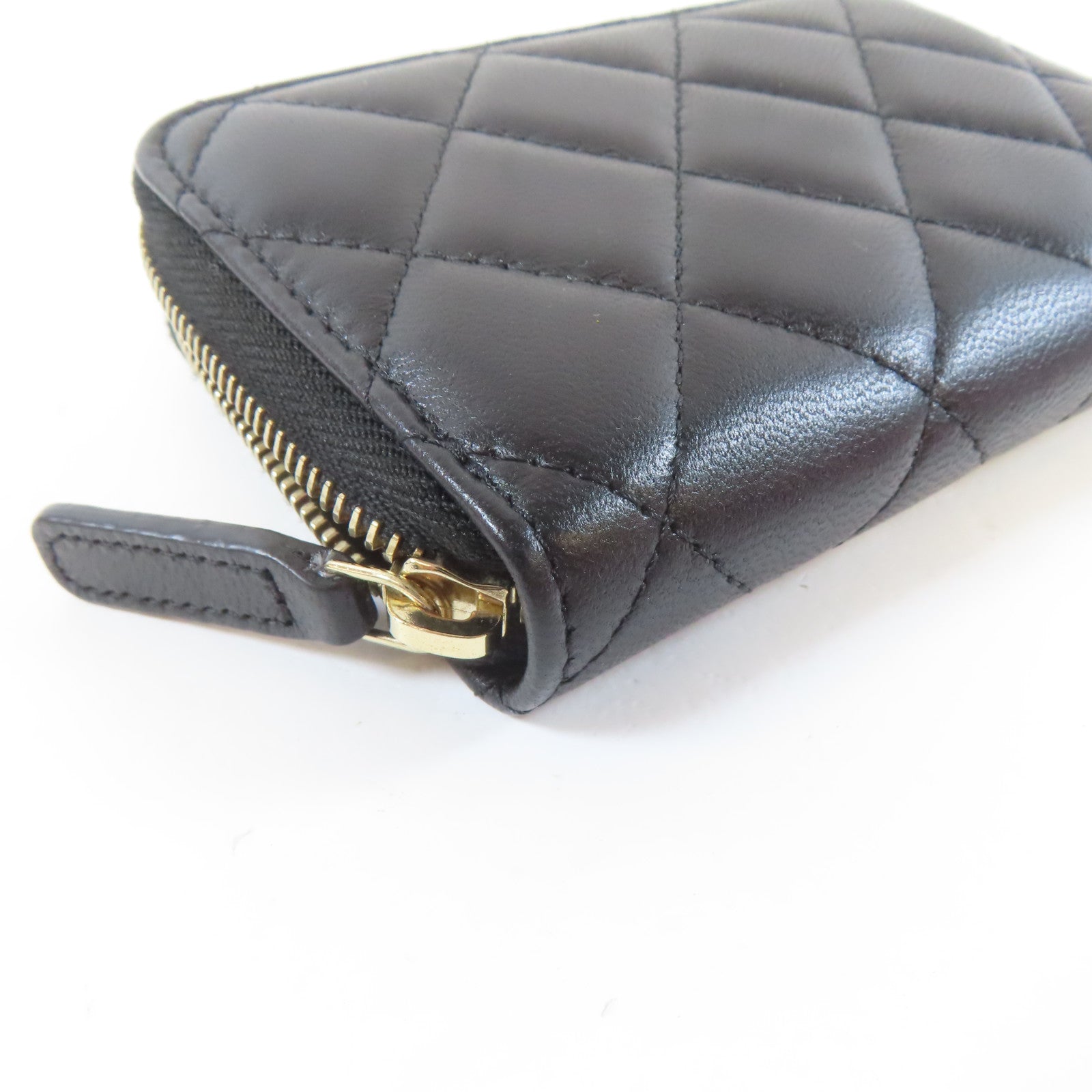 CHANEL 菱格羊皮皮革Card Coin Case金扣卡片套黑色