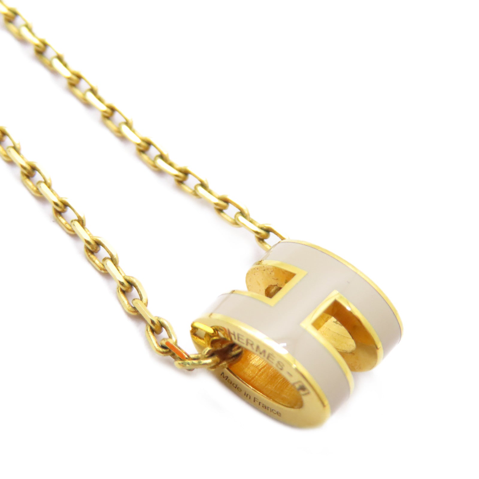 HERMES 金屬Pop H Necklace項鍊米色/金色
