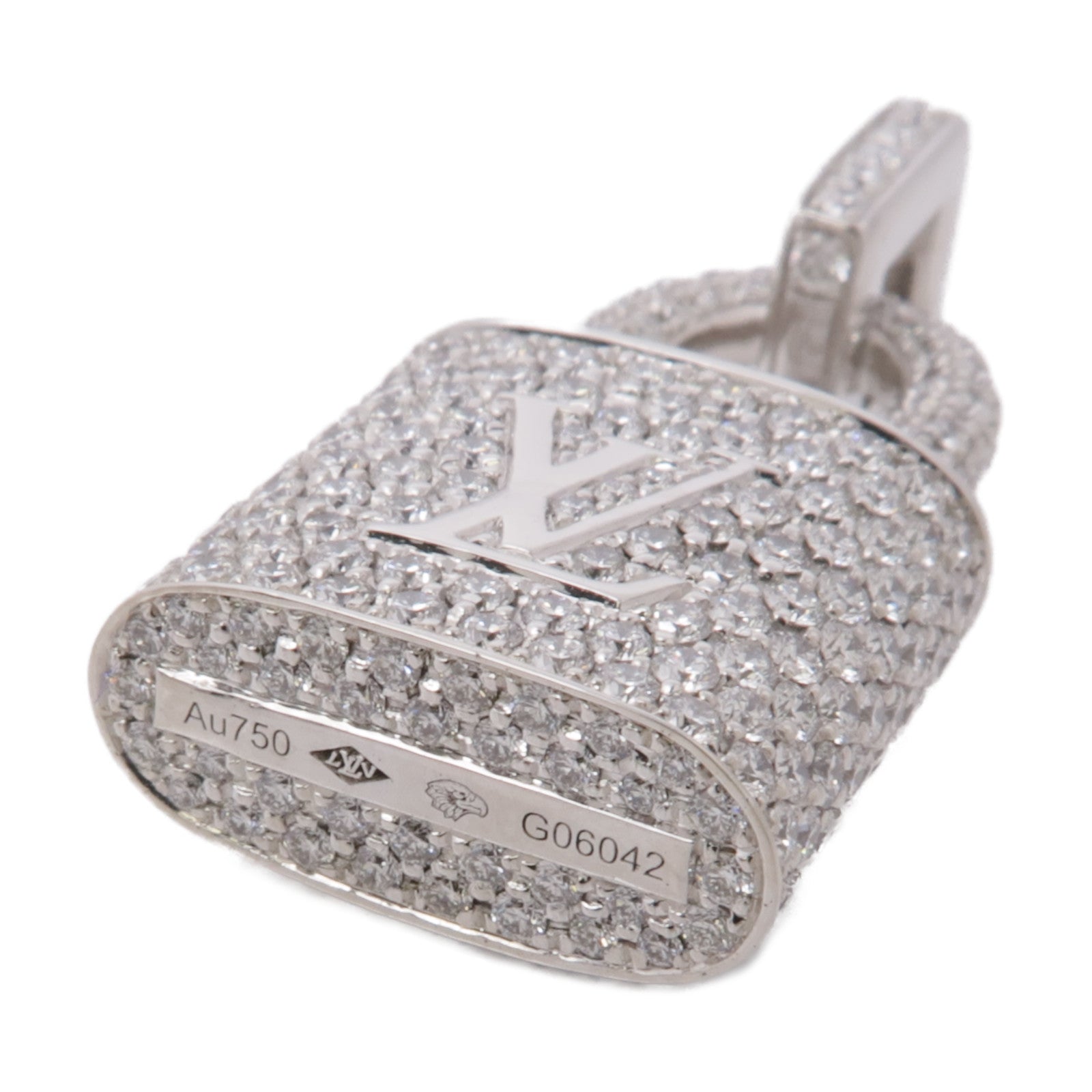 LOUIS VUITTON 18K白金Lock It Padlock Pendant鑽石吊墜