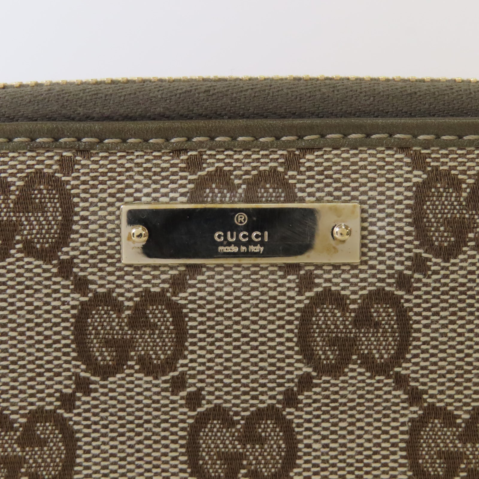GUCCI 【激減優惠】GG帆布Wallet金扣長錢包綠色/啡色