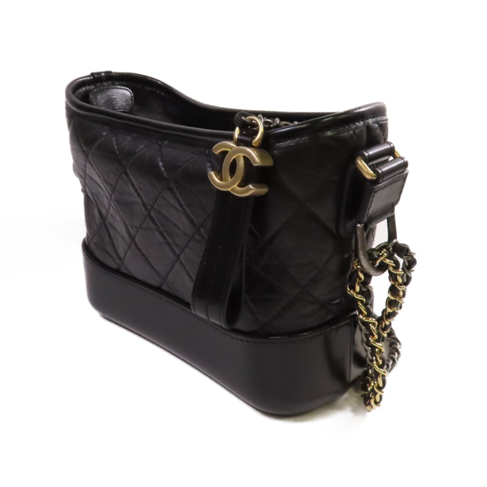 CHANEL 菱格牛皮皮革Gabrielle Small Chain Shoulder Bag鏈帶肩背袋黑色