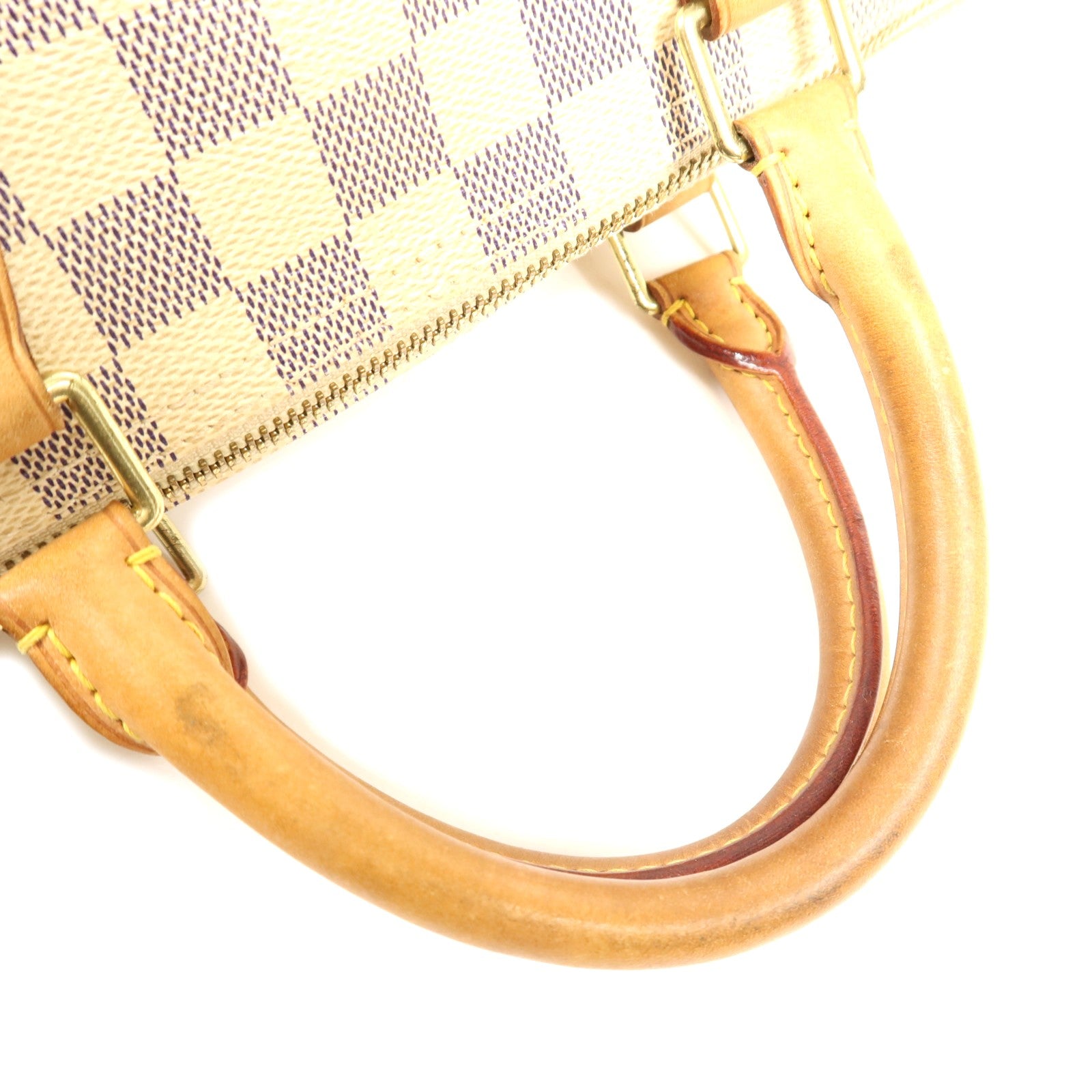 LOUIS VUITTON Damier Azur Speedy 30金扣手挽袋白色