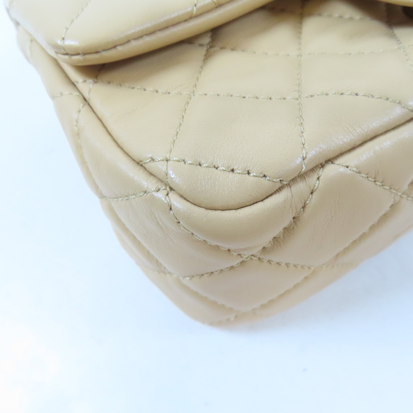 CHANEL 【激減優惠】菱格羊皮皮革Flap Bag金扣鏈帶肩背袋米色
