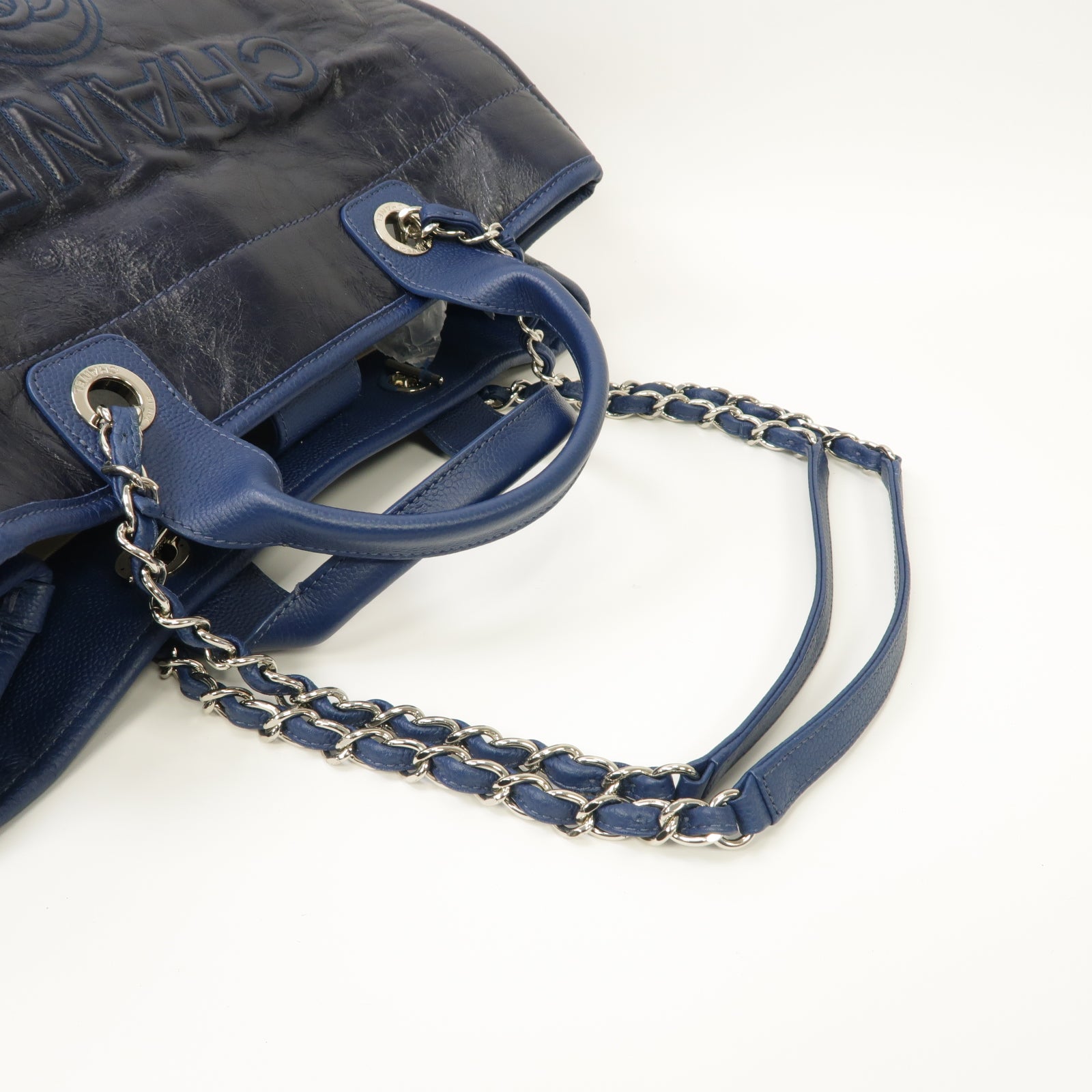 CHANEL 【激減優惠】牛皮皮革2 Way Shoulder銀扣手挽肩背兩用袋藍色