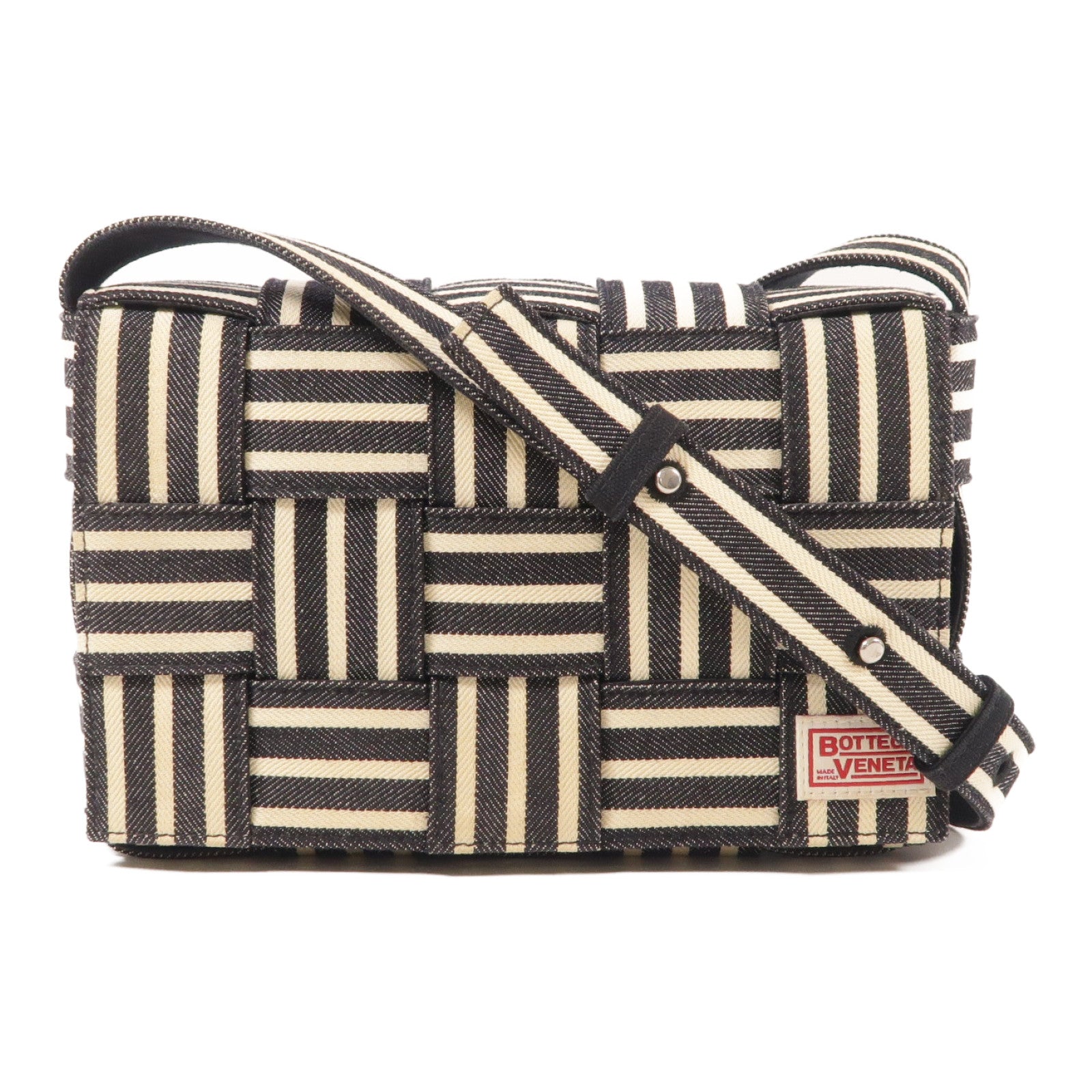 BOTTEGA VENETA 牛仔布Cassette With Hickory Striped銀扣肩背袋