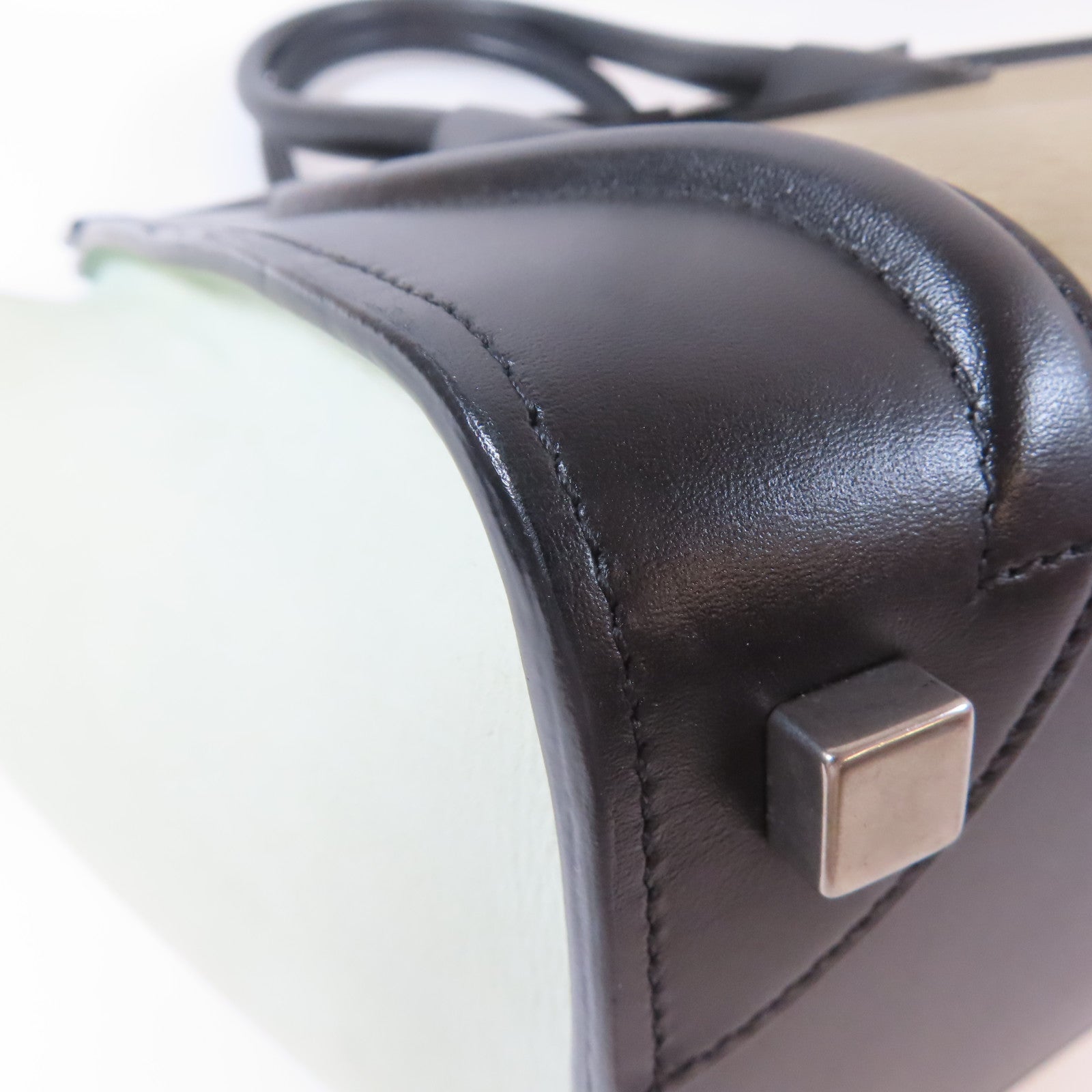 CELINE 牛皮皮革Micro Luggage銀扣手挽袋黑色/綠色