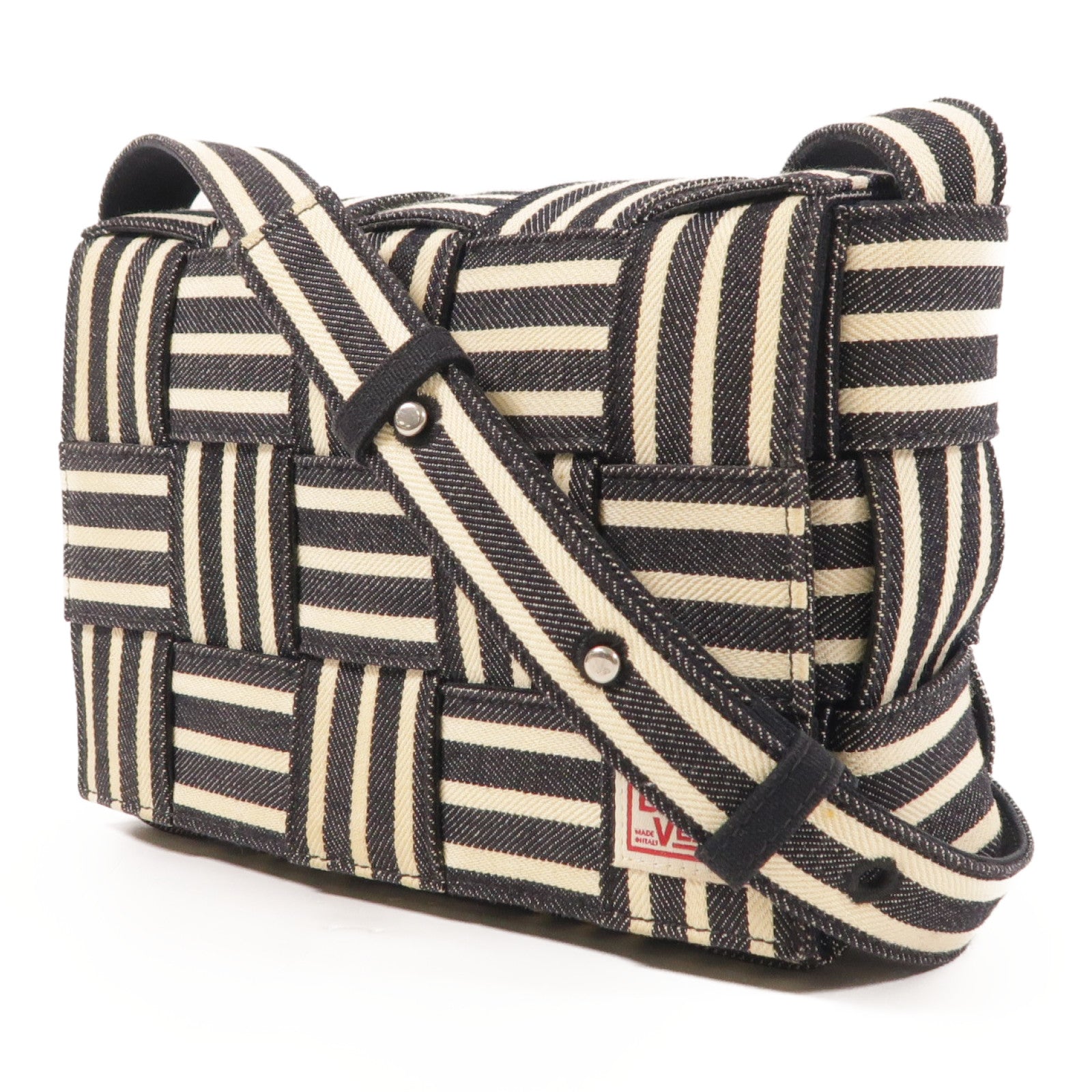 BOTTEGA VENETA 牛仔布Cassette With Hickory Striped銀扣肩背袋
