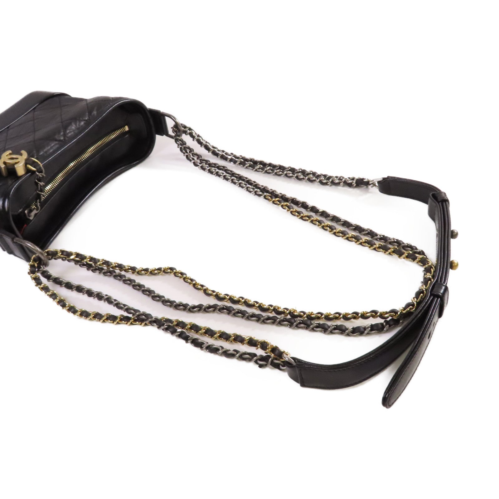 CHANEL 菱格牛皮皮革Gabrielle Small Chain Shoulder Bag鏈帶肩背袋黑色