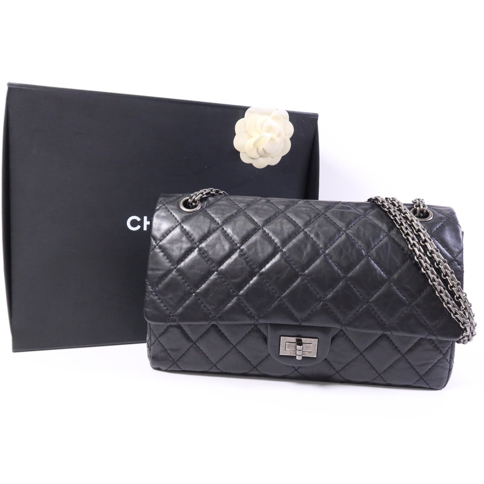 CHANEL 牛皮皮革2.55 Large銀扣鏈帶肩背袋