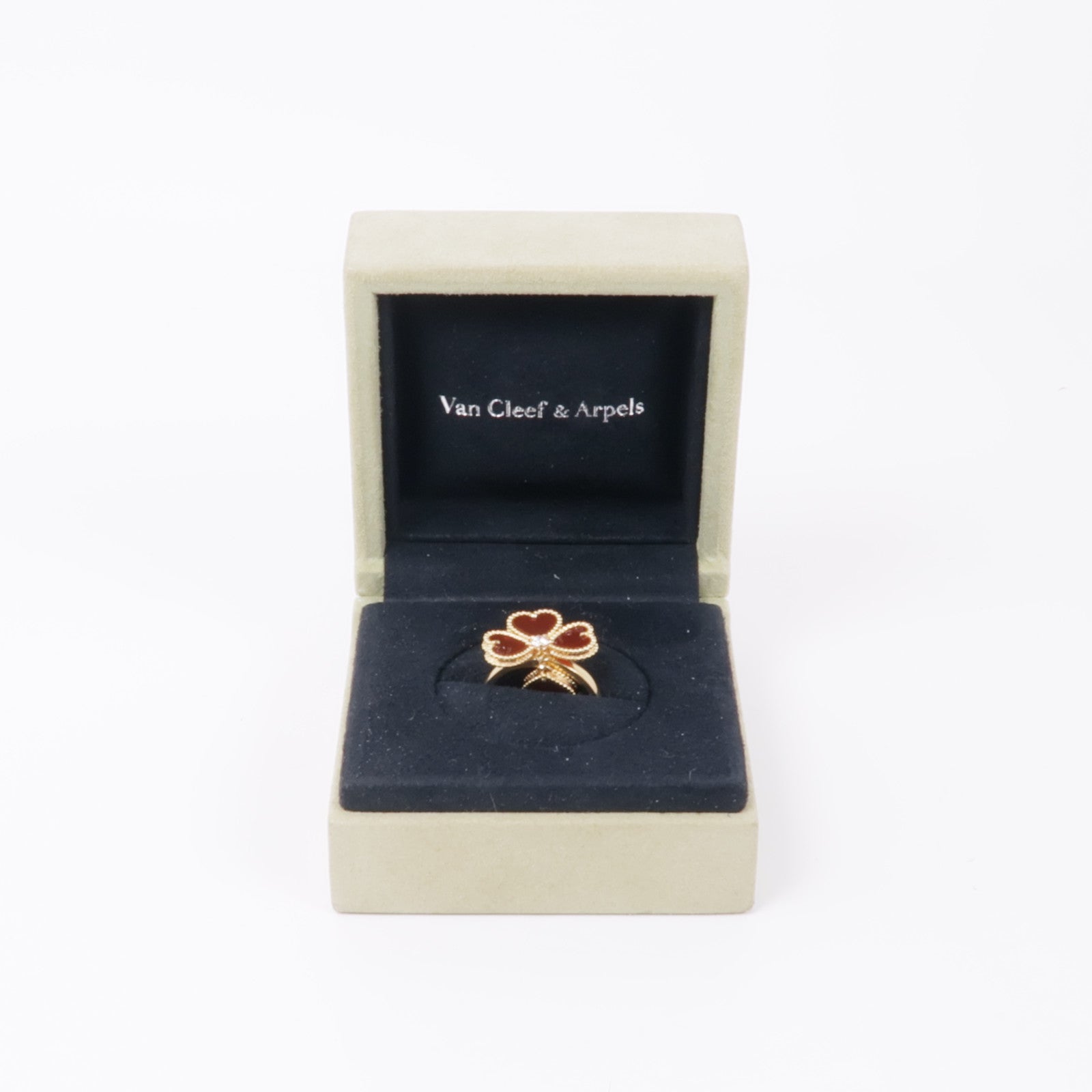 Van Cleef & Arpels 18K玫瑰金Sweet Hearts Ring瑪瑙/鑽石戒指US#7