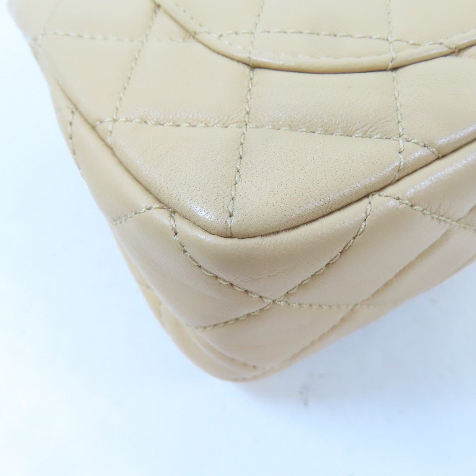CHANEL 【激減優惠】菱格羊皮皮革Flap Bag金扣鏈帶肩背袋米色