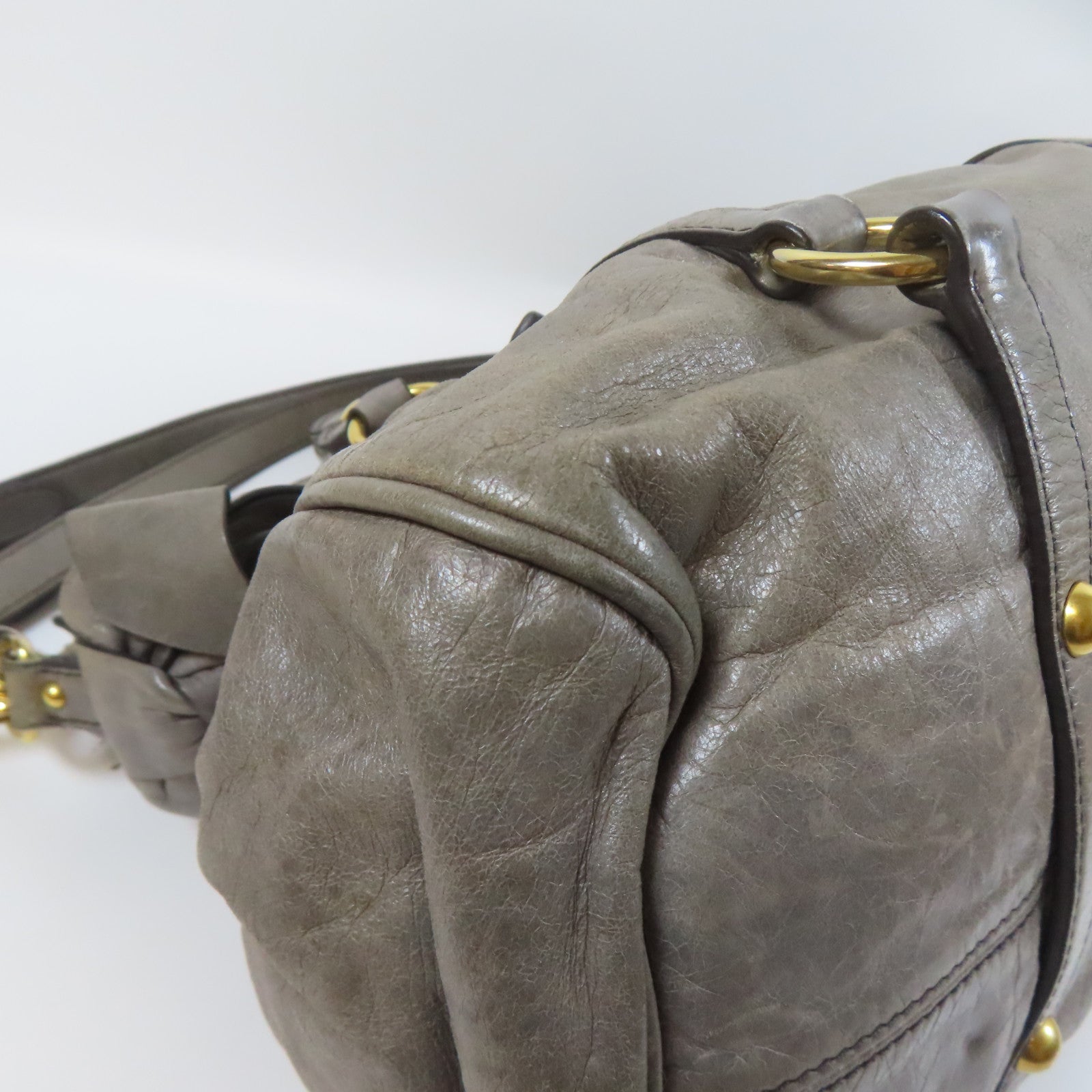 Miu Miu 【激減優惠】牛皮皮革Shoulder Bag金扣手挽肩背兩用袋灰色