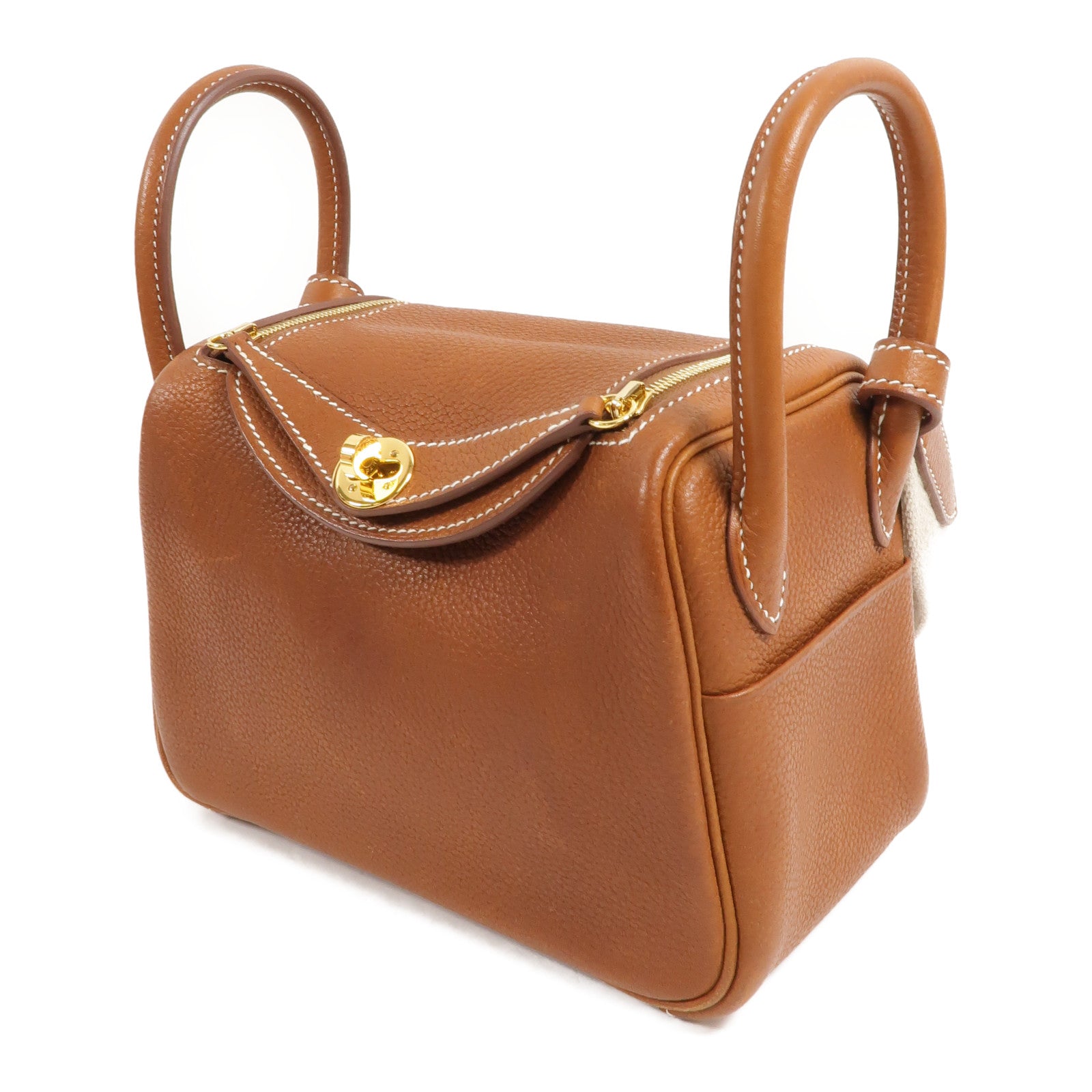 HERMES Barenia皮革Mini Lindy金扣手挽肩背兩用袋Fauve