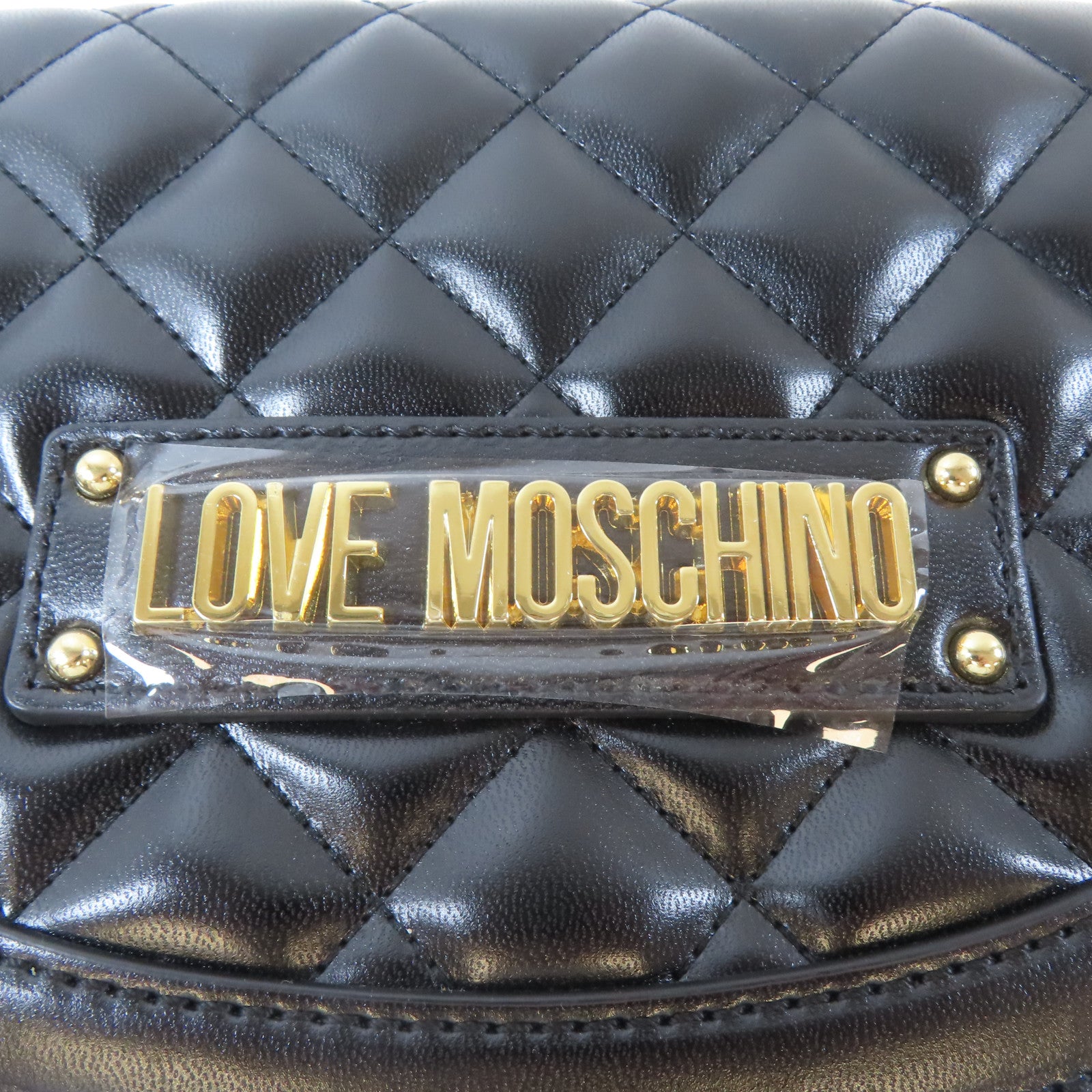 MOSCHINO 菱格塗層帆布2 Way Shoulder金扣手挽肩背兩用袋黑色