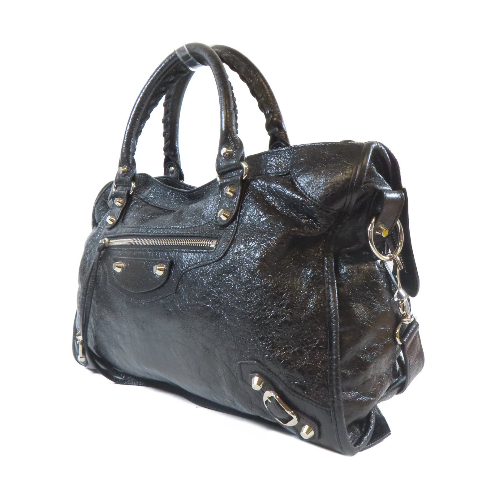 BALENCIAGA 牛皮皮革Shoulder Bag銀扣手挽肩背兩用袋黑色