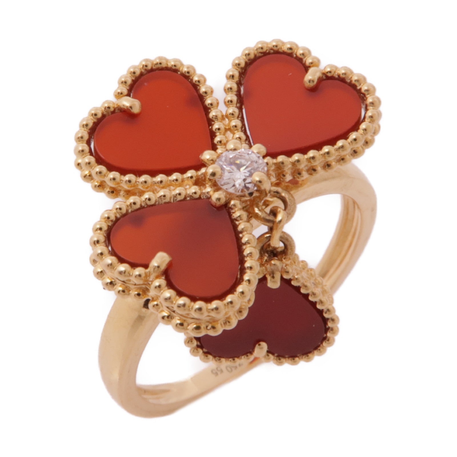 Van Cleef & Arpels 18K玫瑰金Sweet Hearts Ring瑪瑙/鑽石戒指US#7
