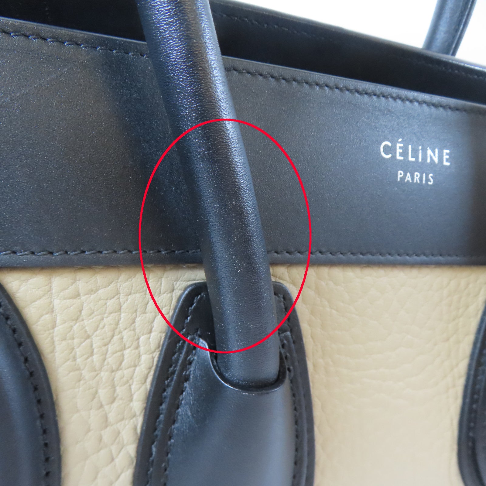 CELINE 牛皮皮革Micro Luggage銀扣手挽袋黑色/綠色
