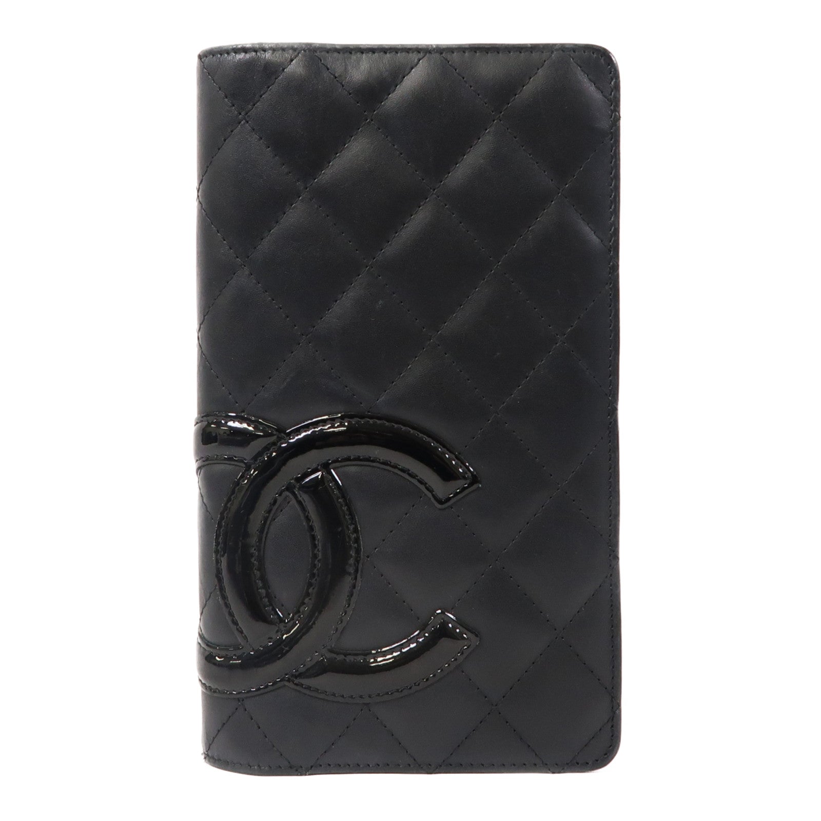 CHANEL 菱格牛皮皮革Cambon Long Wallet銀扣钱包黑色/粉紅色