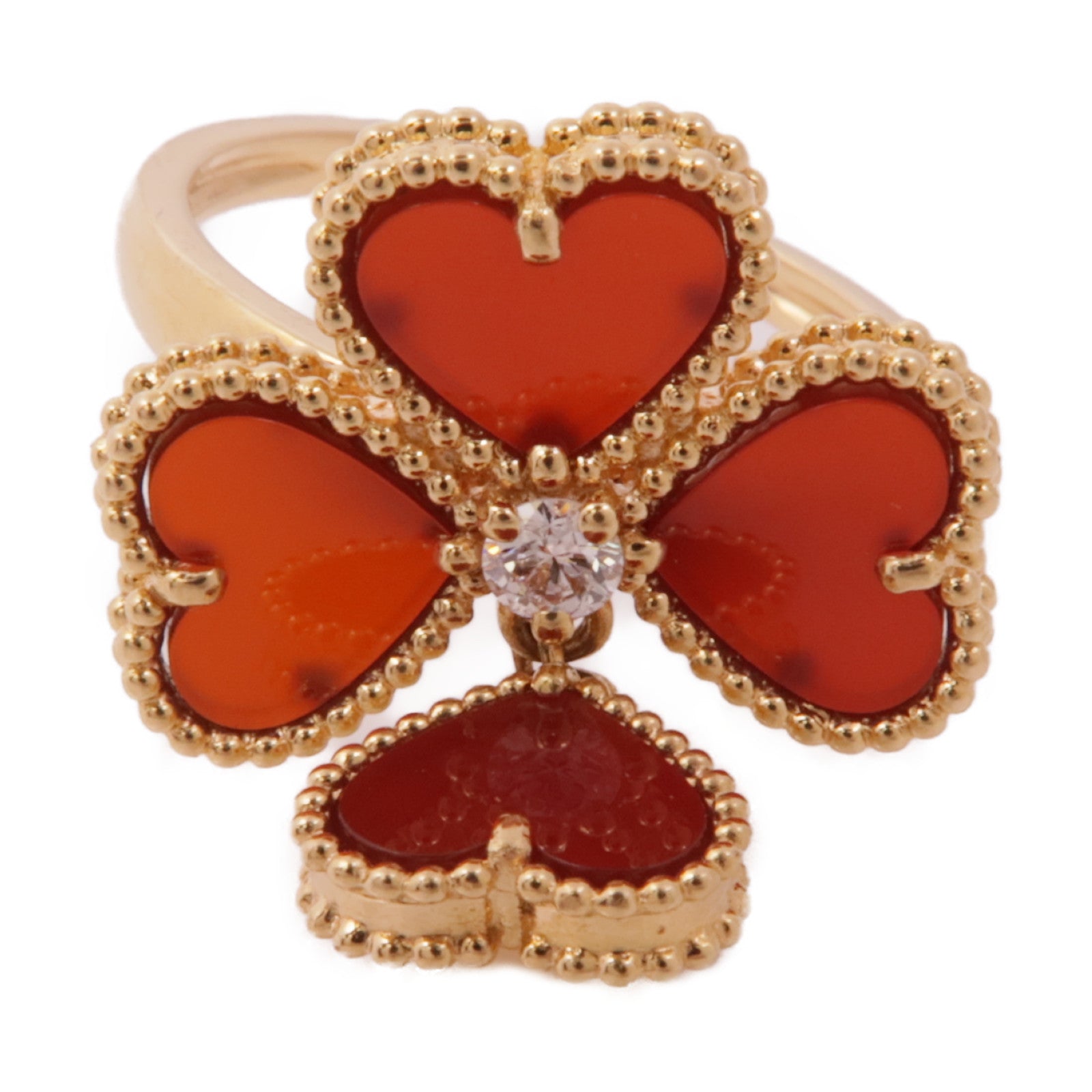 Van Cleef & Arpels 18K玫瑰金Sweet Hearts Ring瑪瑙/鑽石戒指US#7