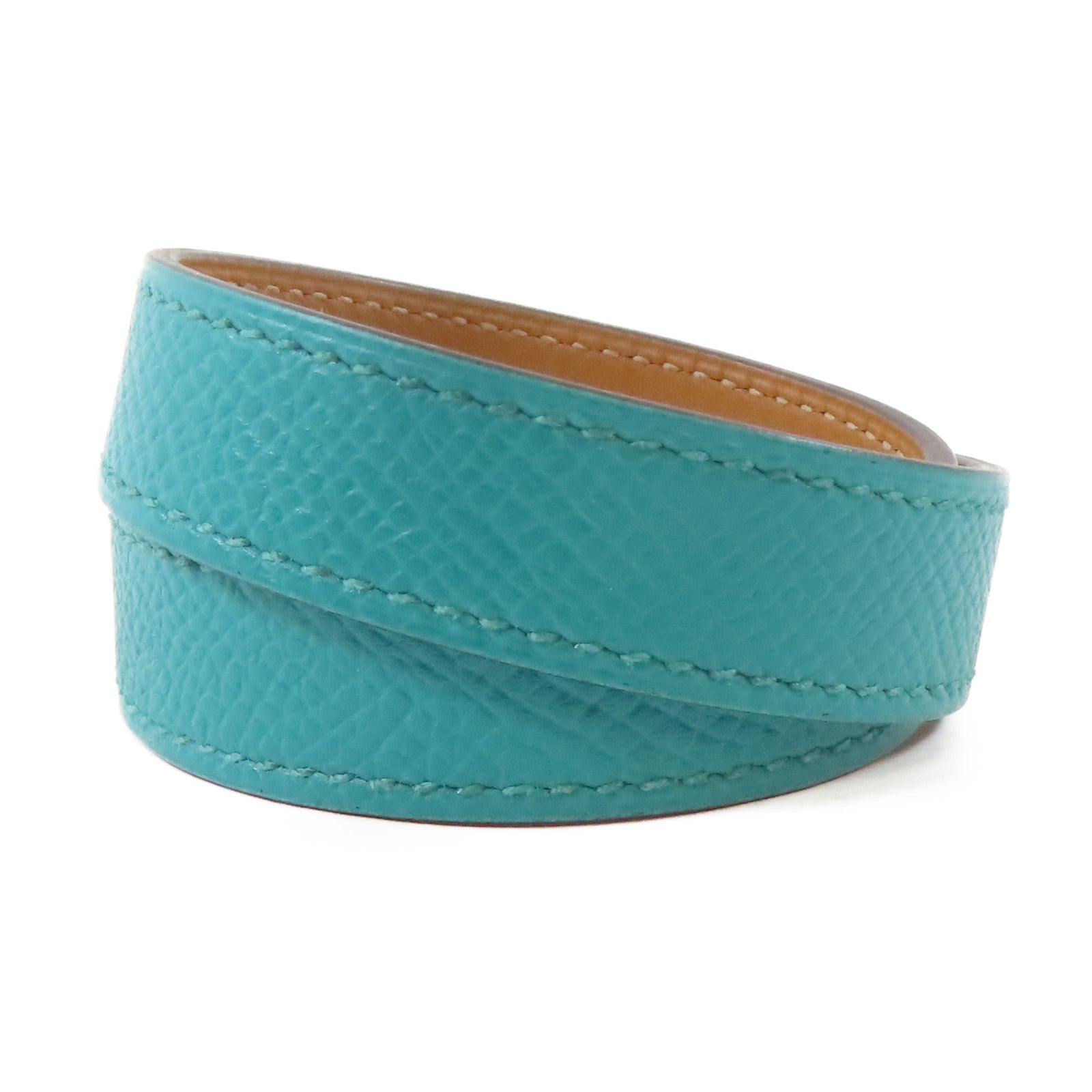 HERMES 【激減優惠】Epsom皮革Drag Double手鐲Bleu Paon/綠色