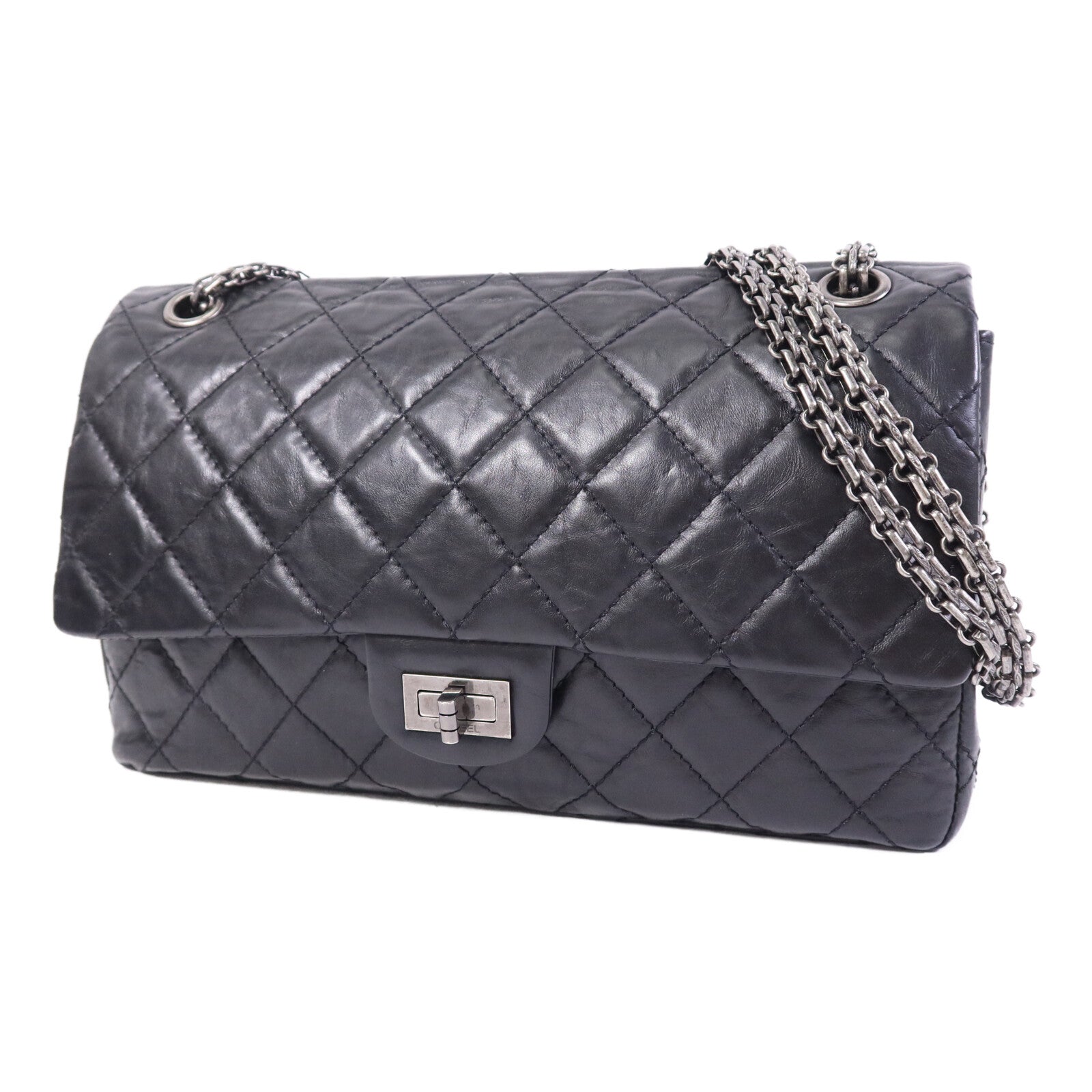 CHANEL 牛皮皮革2.55 Large銀扣鏈帶肩背袋
