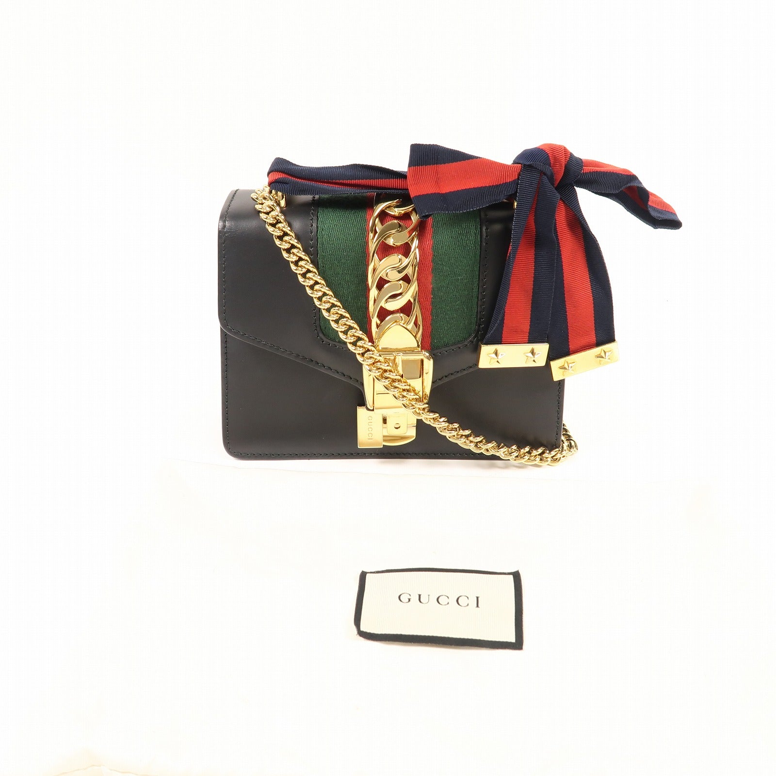 GUCCI 牛皮皮革Sylvie Mini金扣鏈帶肩背袋