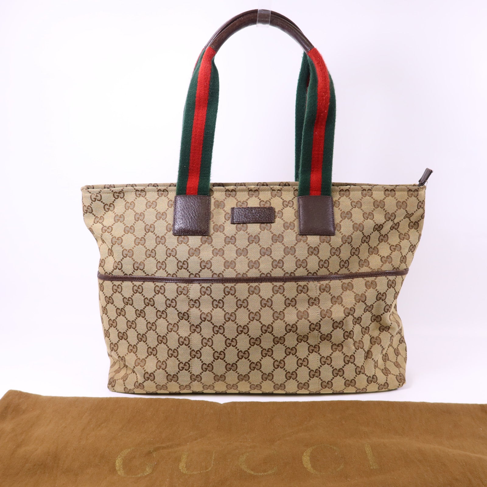 GUCCI 帆布Tote Bag銀扣肩背袋