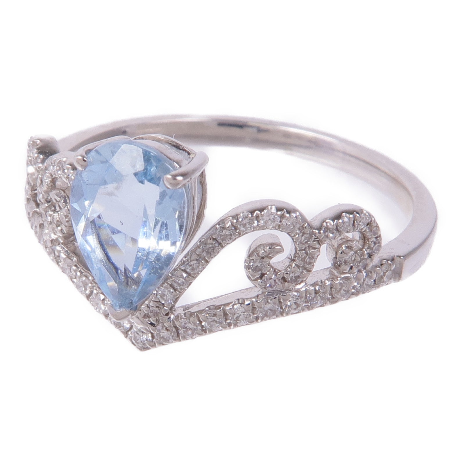 JEWELRY 【激減優惠】18K白金Aquaｍarine Diamond Ring藍晶/鑽石戒指US#6.5