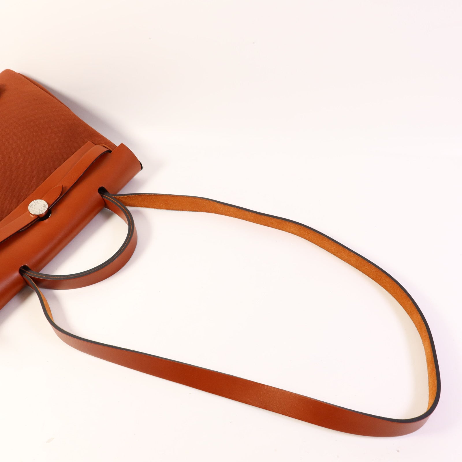 HERMES 帆布Herbag PM銀扣手挽肩背兩用袋Brique