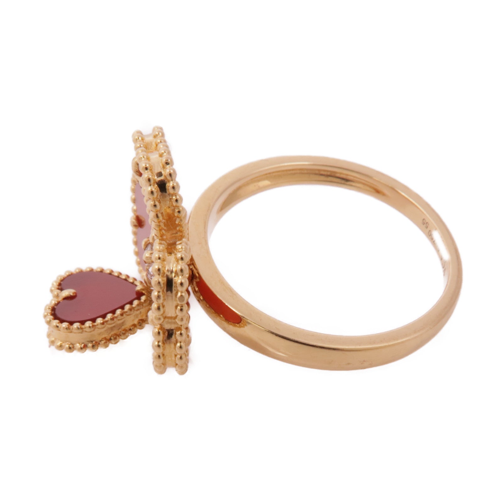Van Cleef & Arpels 18K玫瑰金Sweet Hearts Ring瑪瑙/鑽石戒指US#7