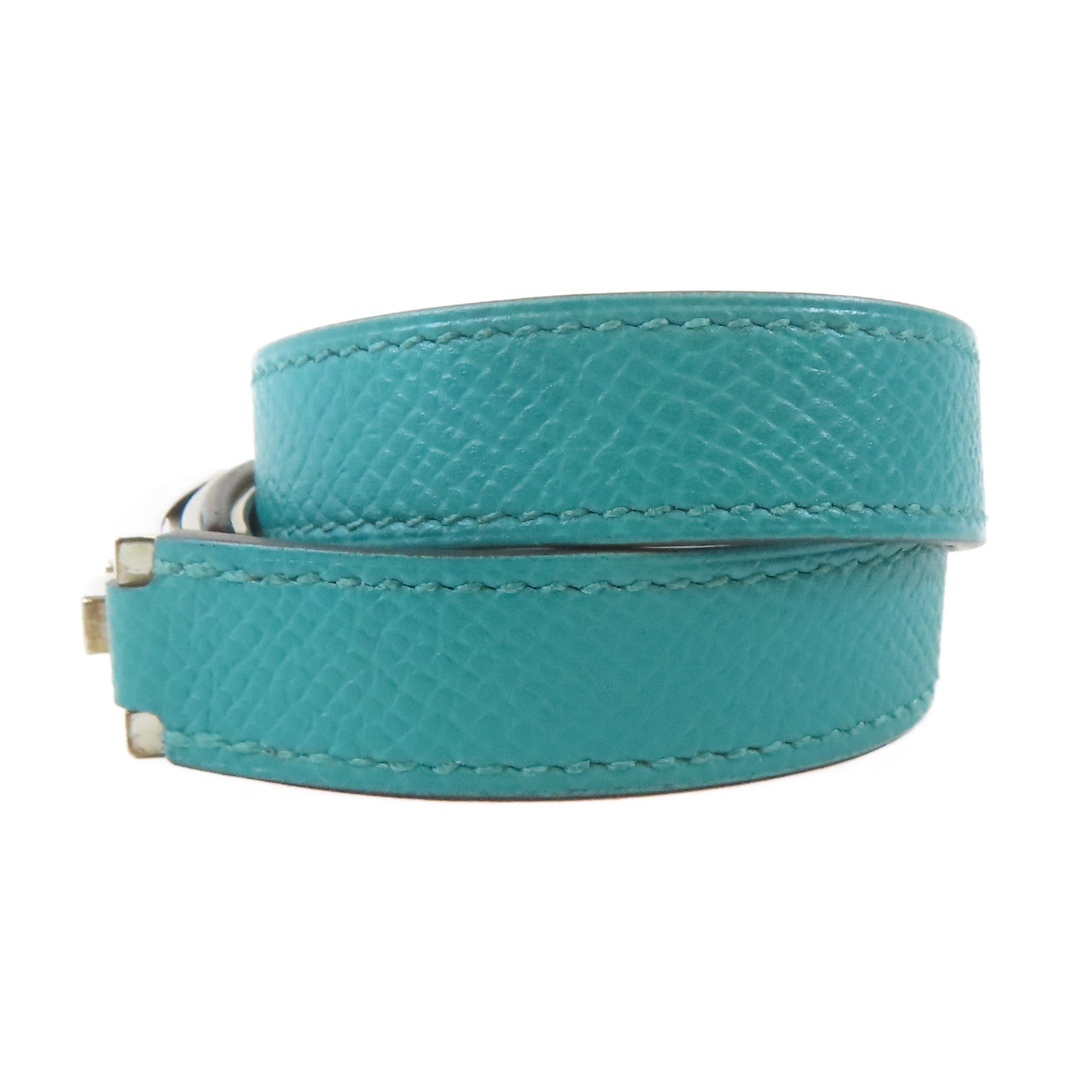 HERMES 【激減優惠】Epsom皮革Drag Double手鐲Bleu Paon/綠色