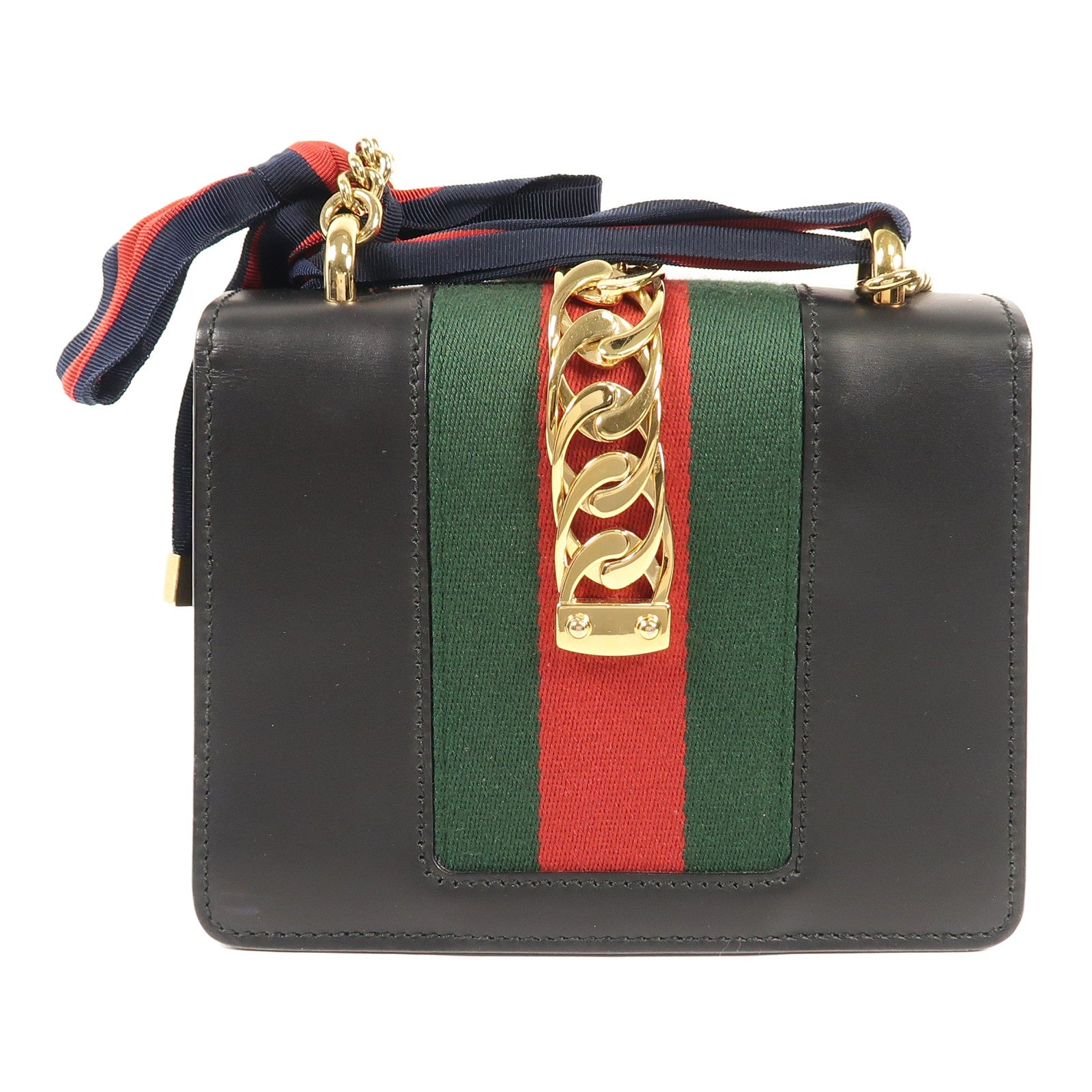 GUCCI 牛皮皮革Sylvie Mini金扣鏈帶肩背袋