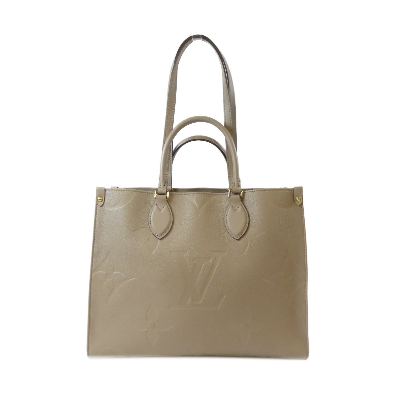 LOUIS VUITTON Monogram Empreinte OnTheGo MM金扣手挽肩背兩用袋米色