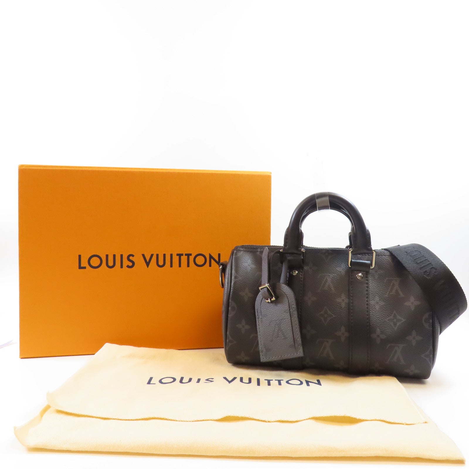 LOUIS VUITTON Monogram Eclipse Keepall Bandouliere 25手挽肩背兩用袋黑色