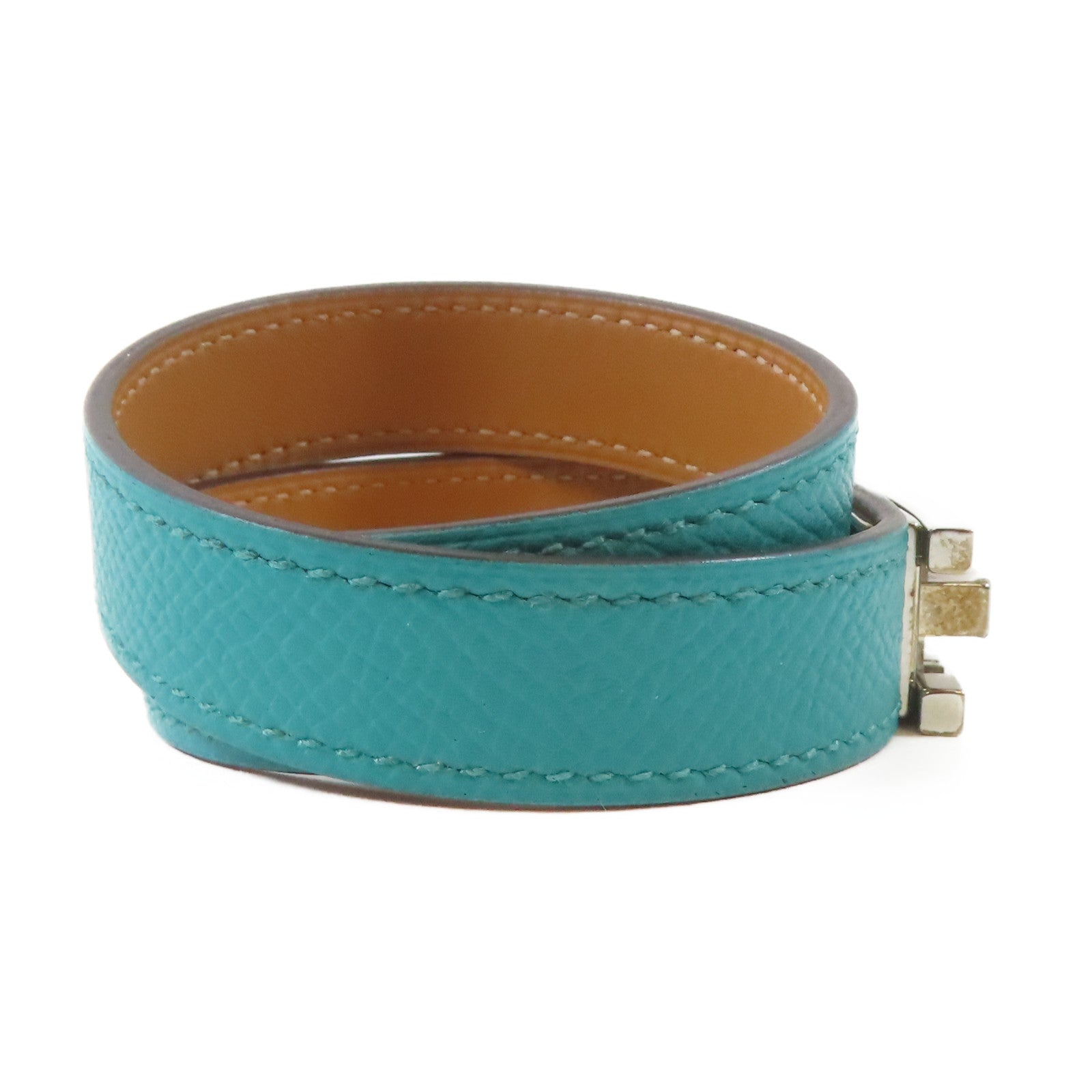 HERMES 【激減優惠】Epsom皮革Drag Double手鐲Bleu Paon/綠色