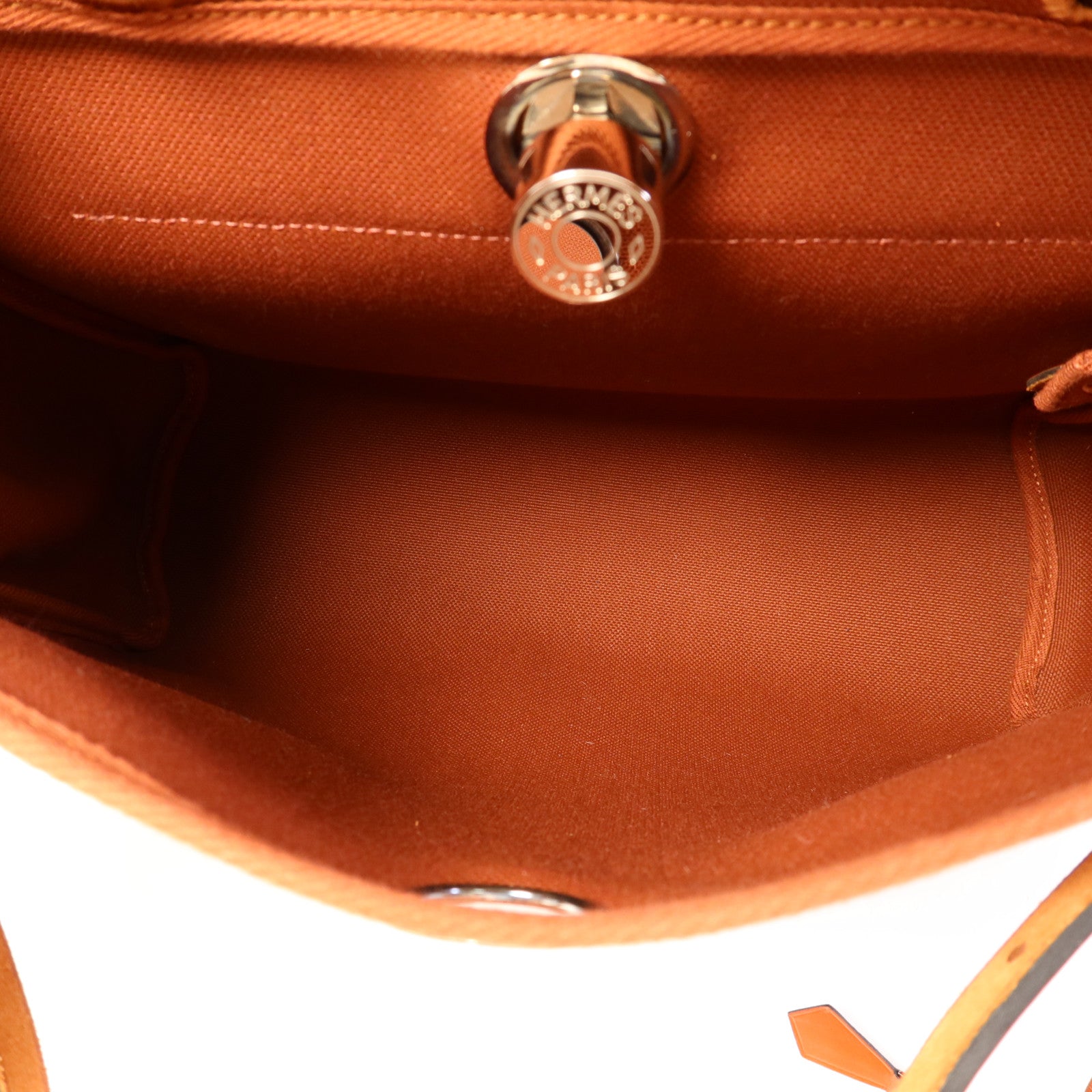 HERMES 帆布Herbag PM銀扣手挽肩背兩用袋Brique