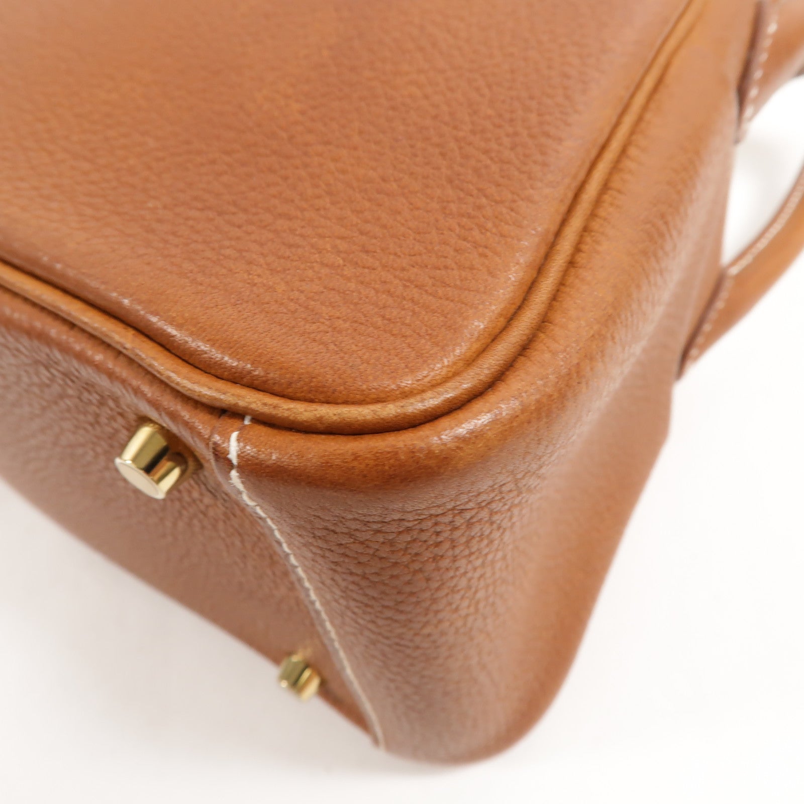 HERMES Barenia皮革Mini Lindy金扣手挽肩背兩用袋Fauve