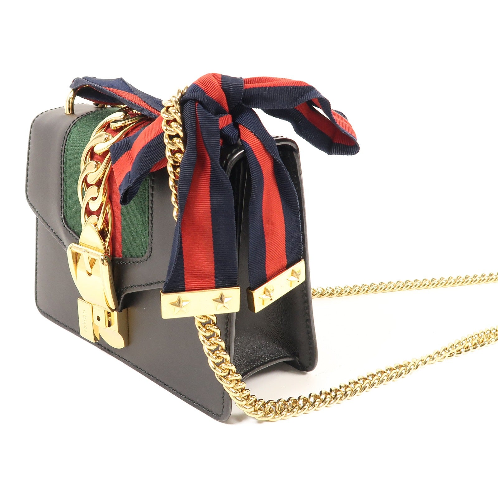 GUCCI 牛皮皮革Sylvie Mini金扣鏈帶肩背袋