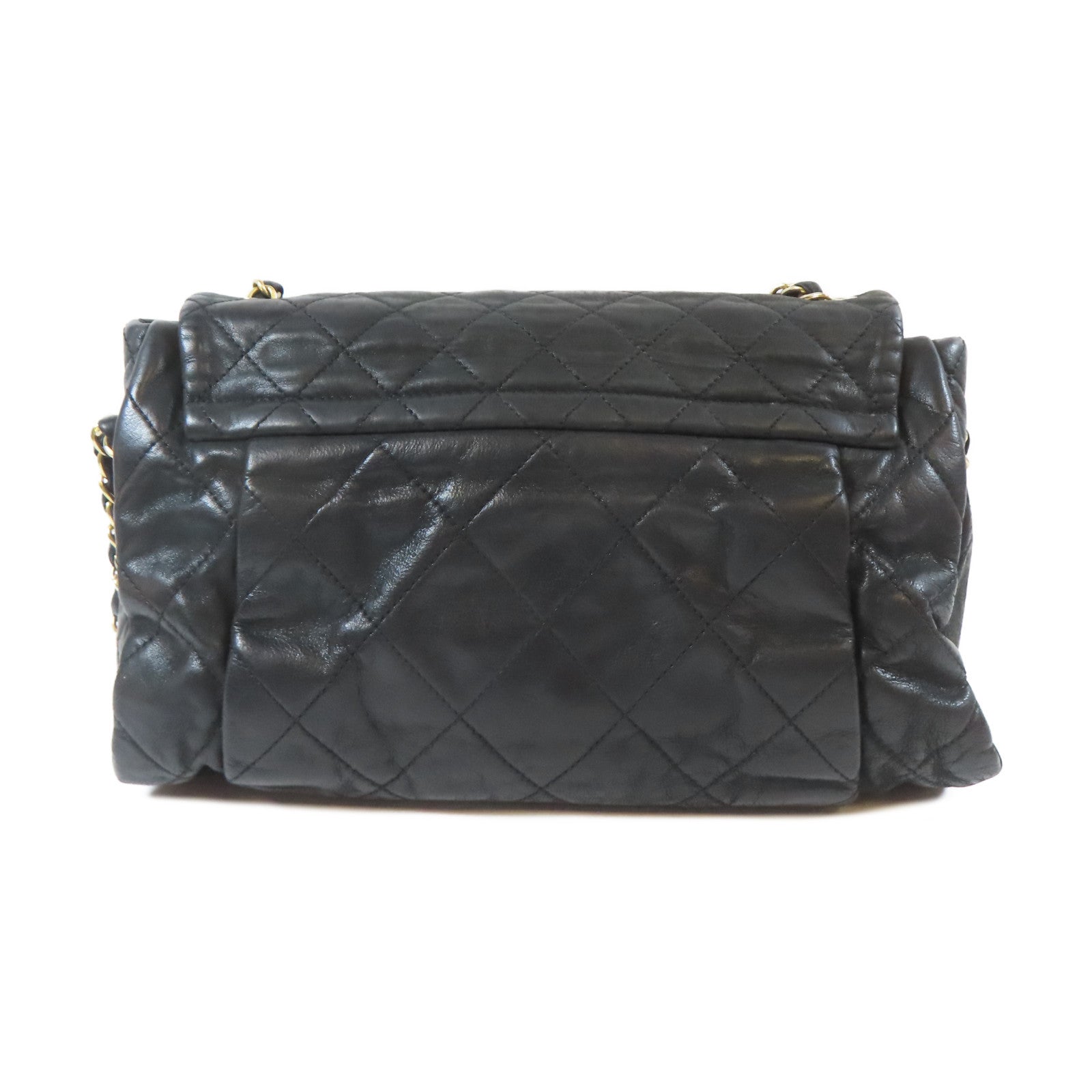 CHANEL 菱格牛皮皮革Chain Shoulder Bag金扣鏈帶肩背袋黑色