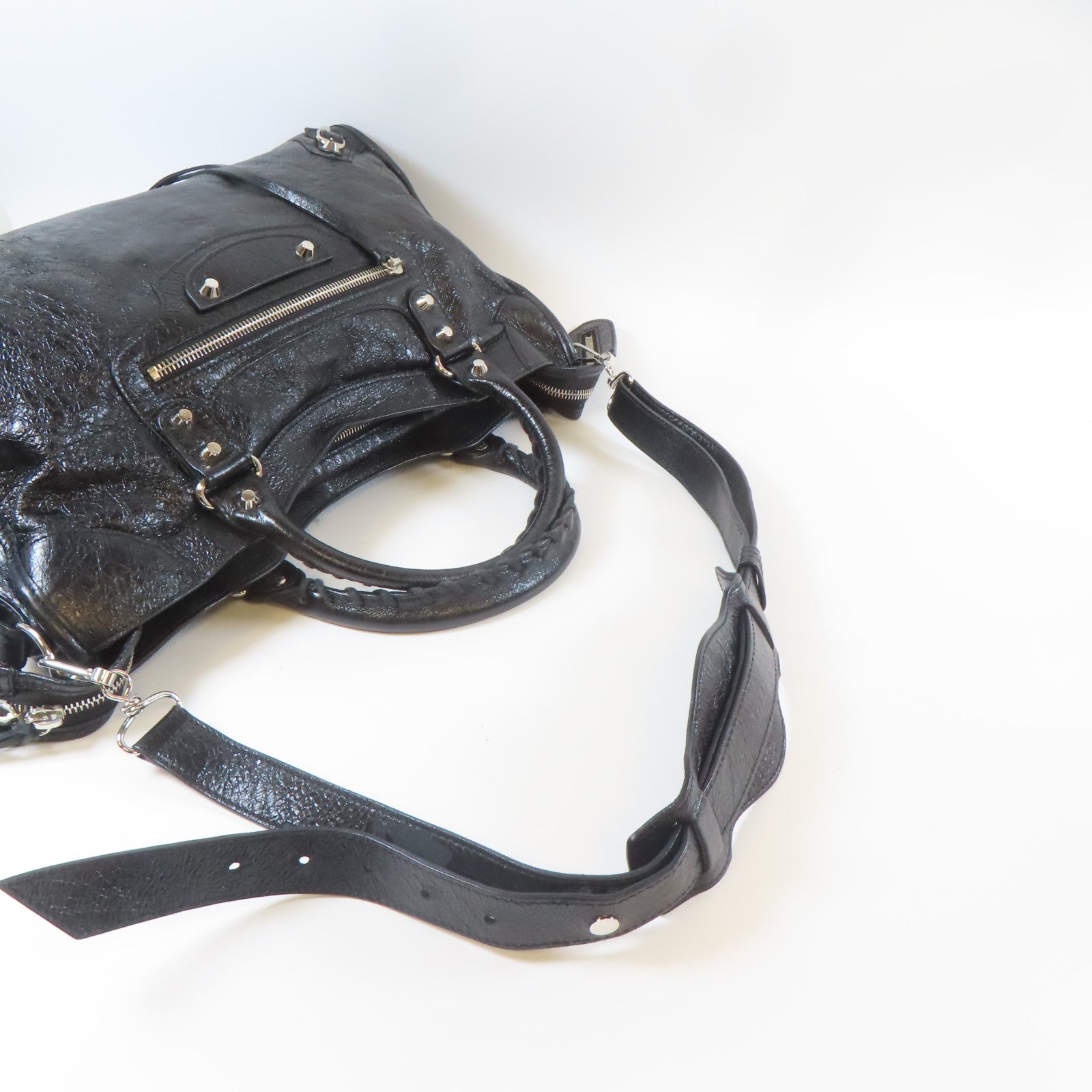BALENCIAGA 牛皮皮革Shoulder Bag銀扣手挽肩背兩用袋黑色
