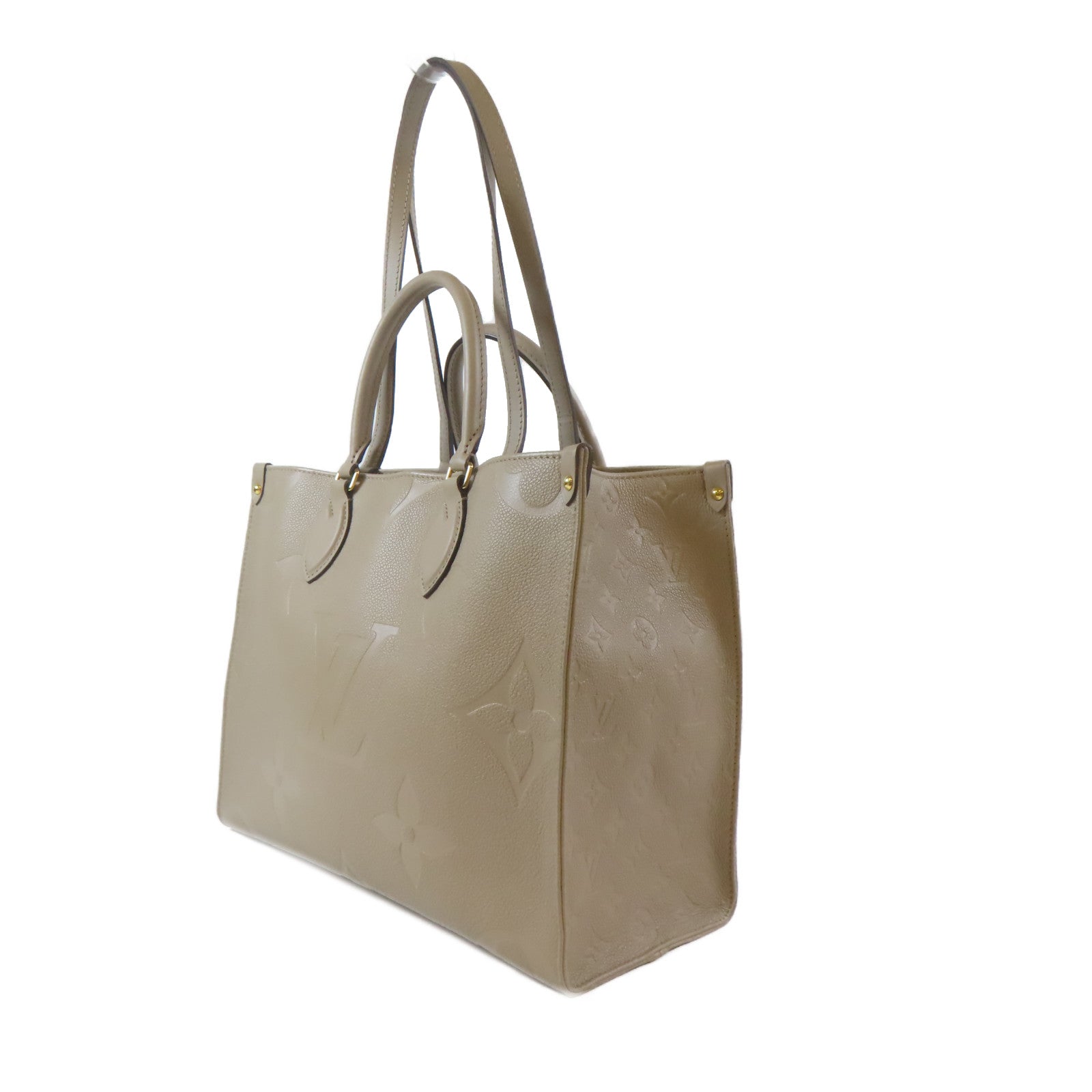 LOUIS VUITTON Monogram Empreinte OnTheGo MM金扣手挽肩背兩用袋米色